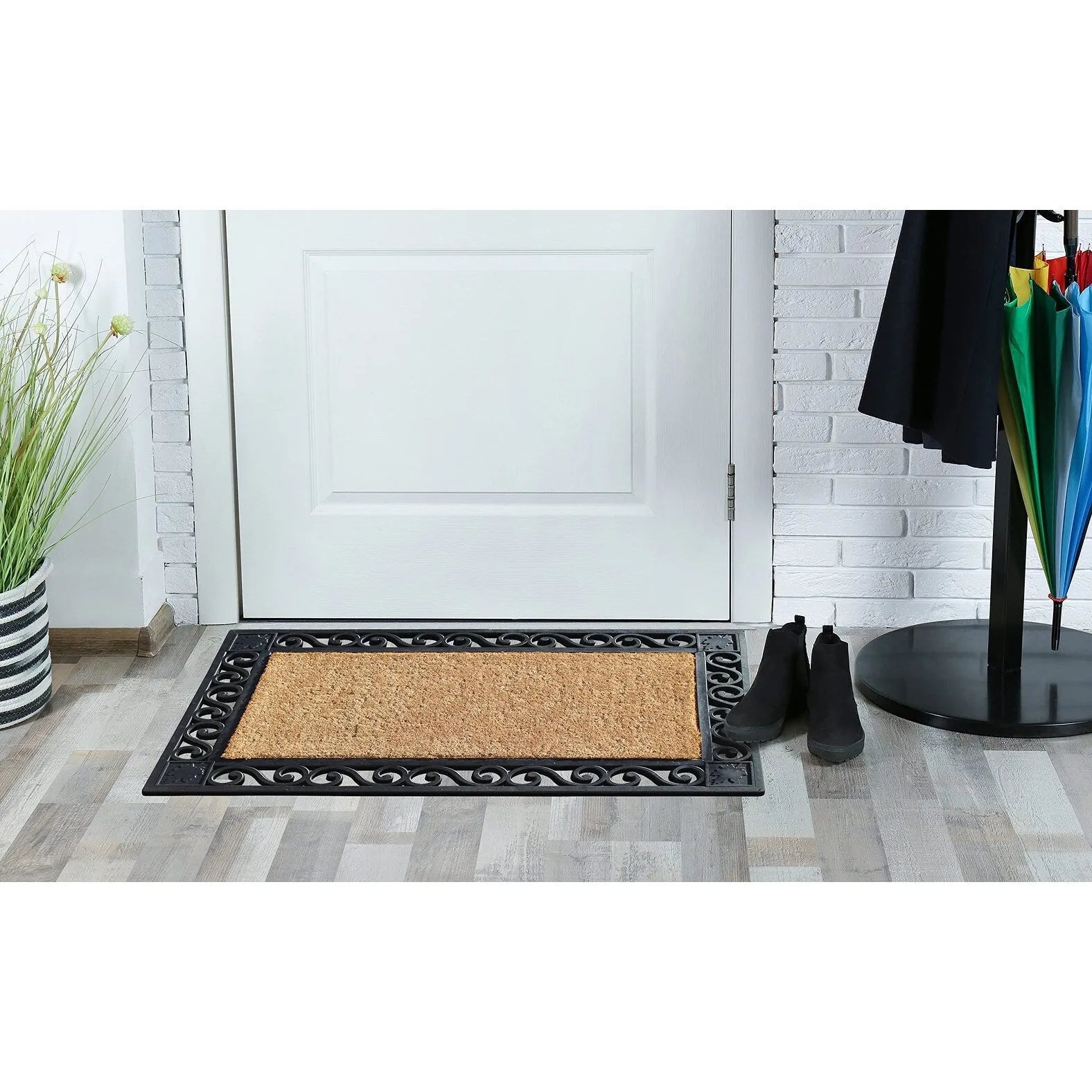 A1HC Rubber & Coir Dirt Trapper Heavy Weight Large Welcome Doormat 23x38. Floral Border