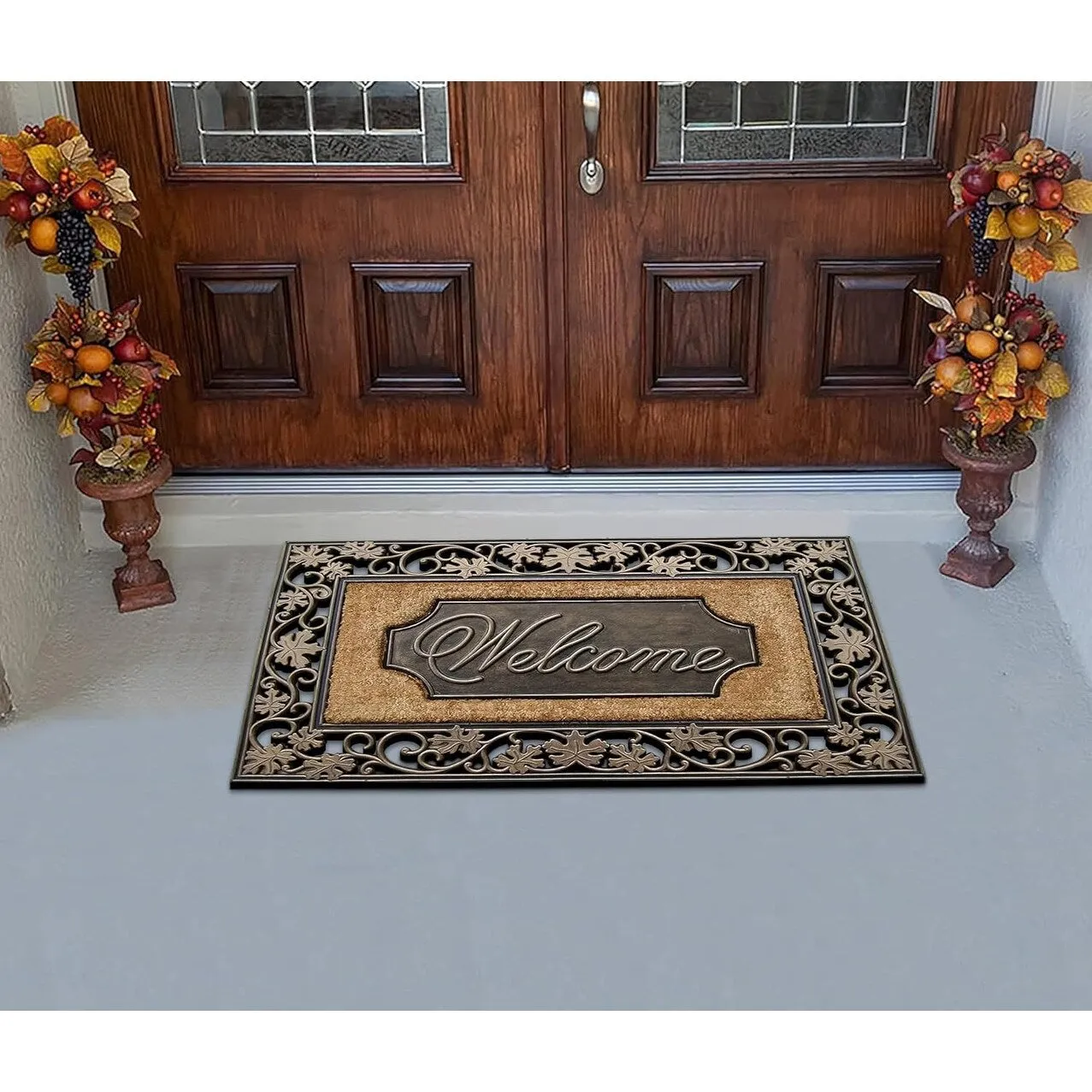 A1HC Rubber & Coir Dirt Trapper Heavy Weight Large Welcome Doormat 23x38. Floral Border