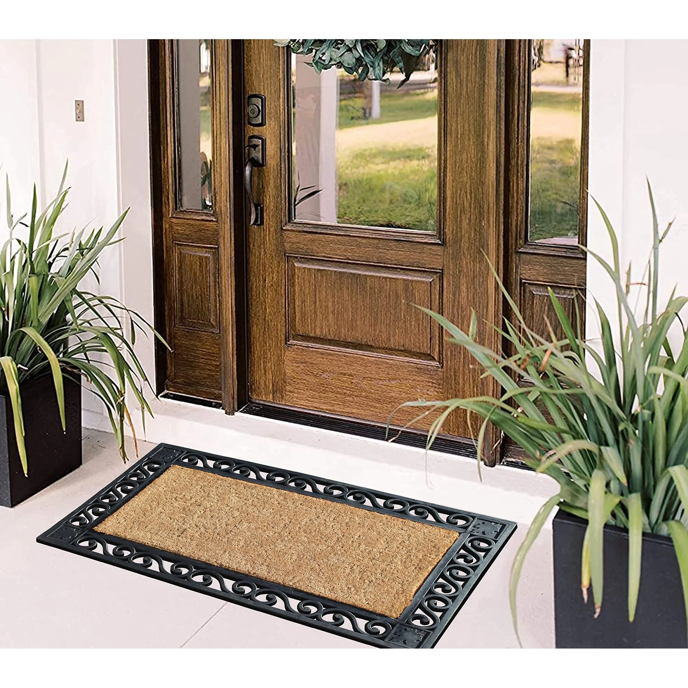 A1HC Rubber & Coir Dirt Trapper Heavy Weight Large Welcome Doormat 23x38. Floral Border