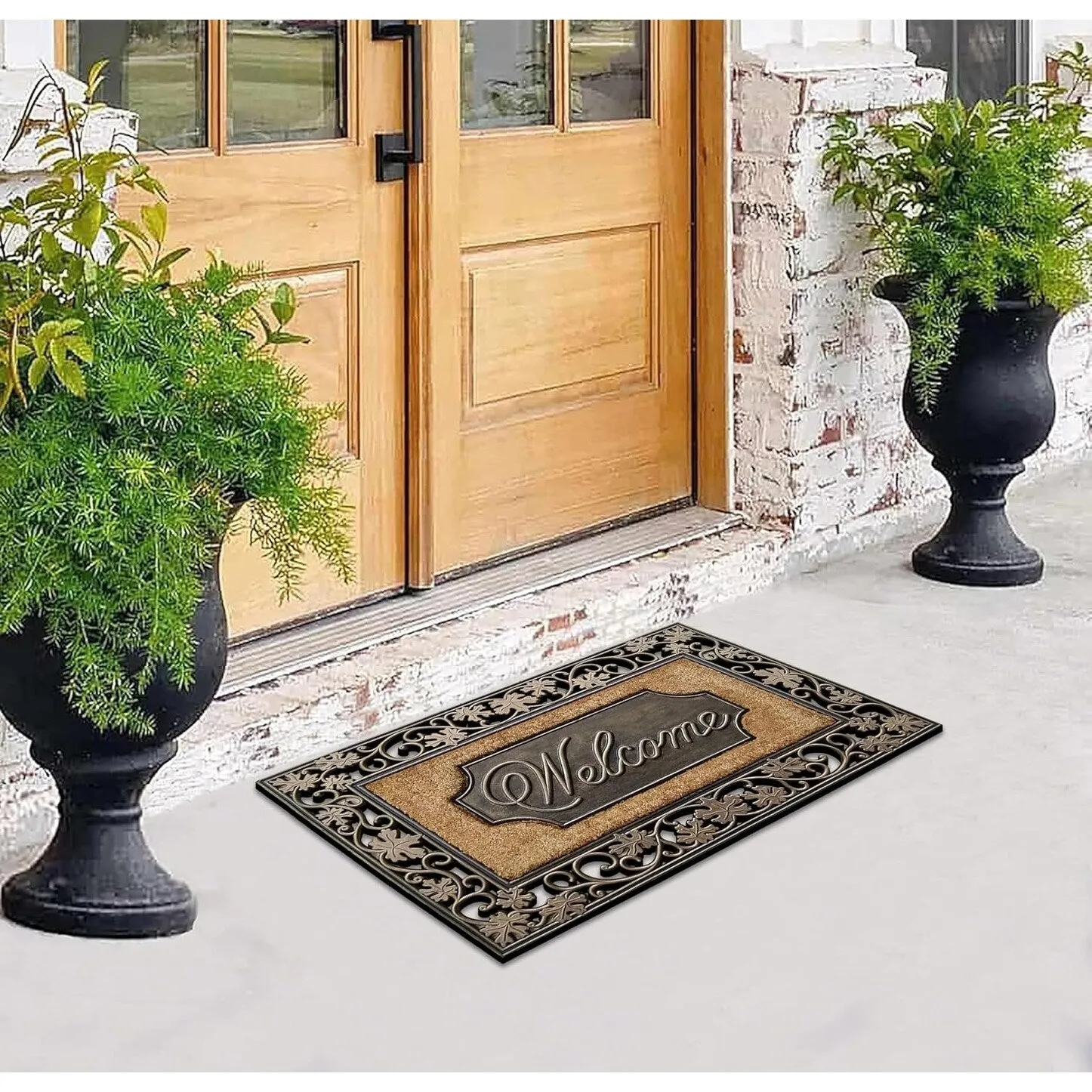A1HC Rubber & Coir Dirt Trapper Heavy Weight Large Welcome Doormat 23x38. Floral Border