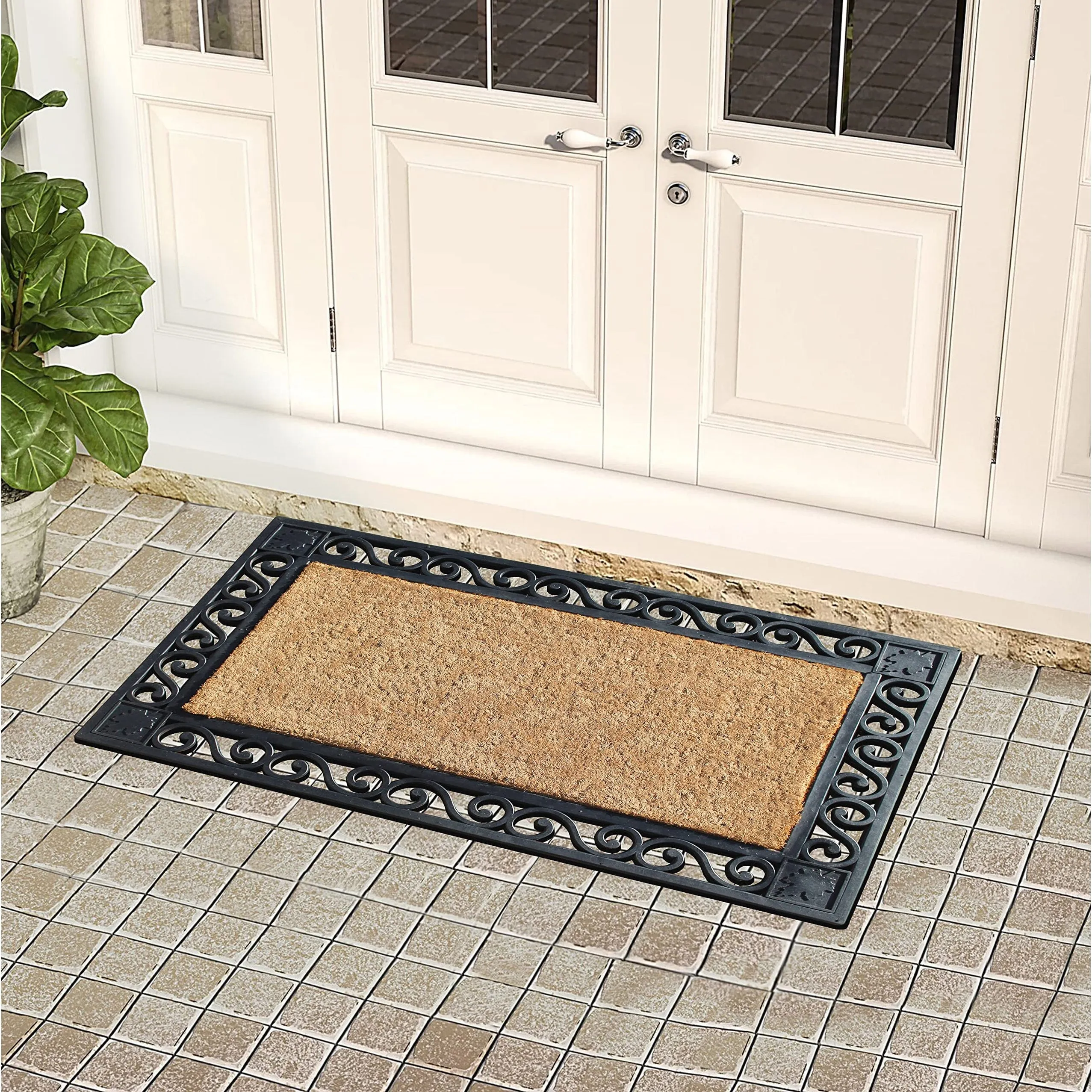 A1HC Rubber & Coir Dirt Trapper Heavy Weight Large Welcome Doormat 23x38. Floral Border