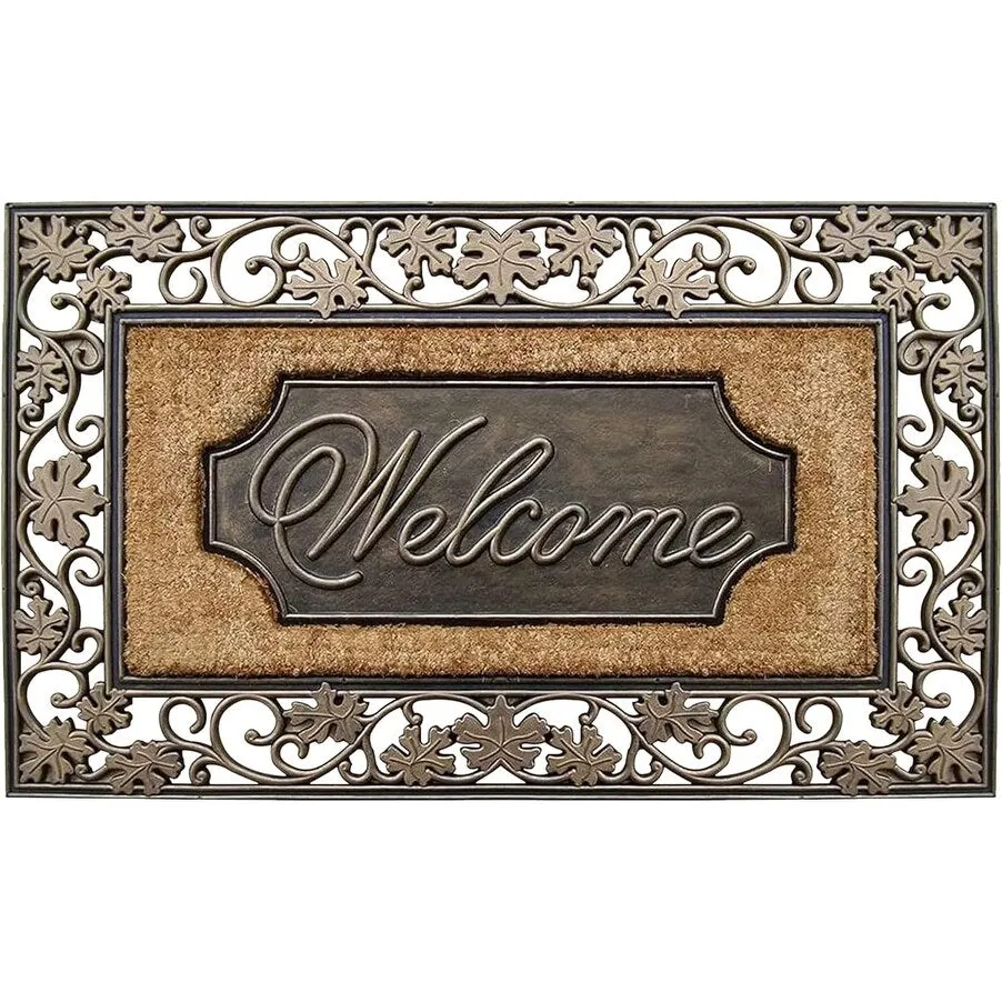 A1HC Rubber & Coir Dirt Trapper Heavy Weight Large Welcome Doormat 23x38. Floral Border