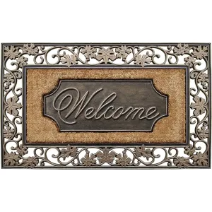 A1HC Rubber & Coir Dirt Trapper Heavy Weight Large Welcome Doormat 23x38. Floral Border
