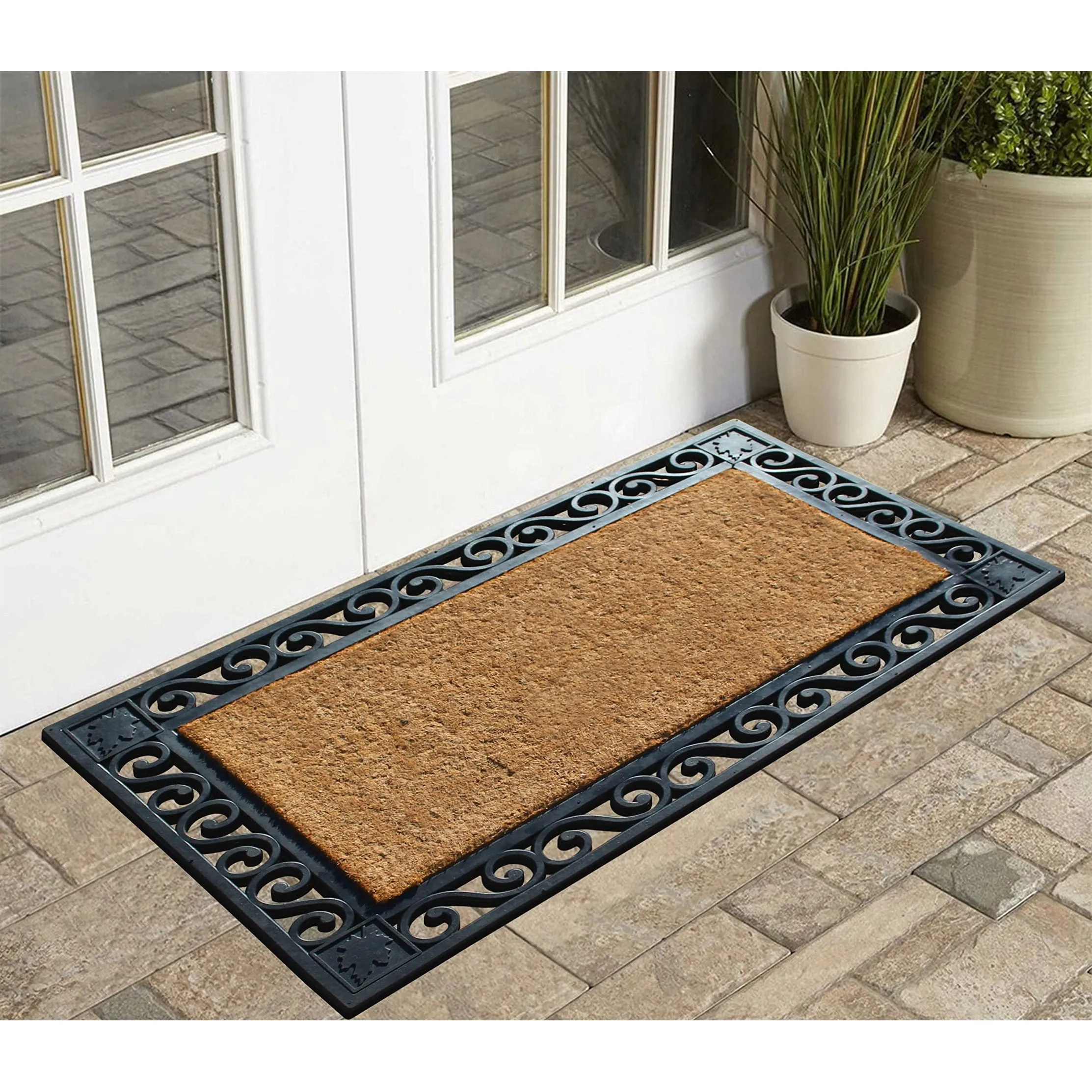 A1HC Rubber & Coir Dirt Trapper Heavy Weight Large Welcome Doormat 23x38. Floral Border
