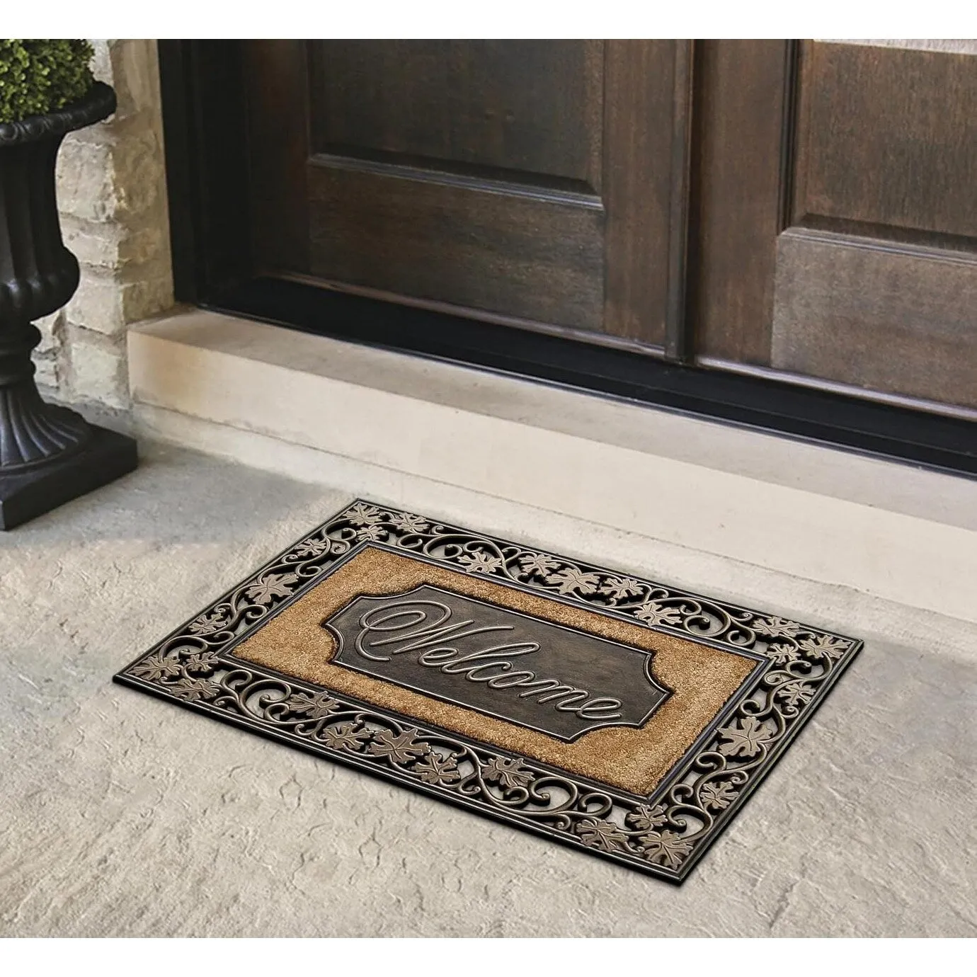 A1HC Rubber & Coir Dirt Trapper Heavy Weight Large Welcome Doormat 23x38. Floral Border