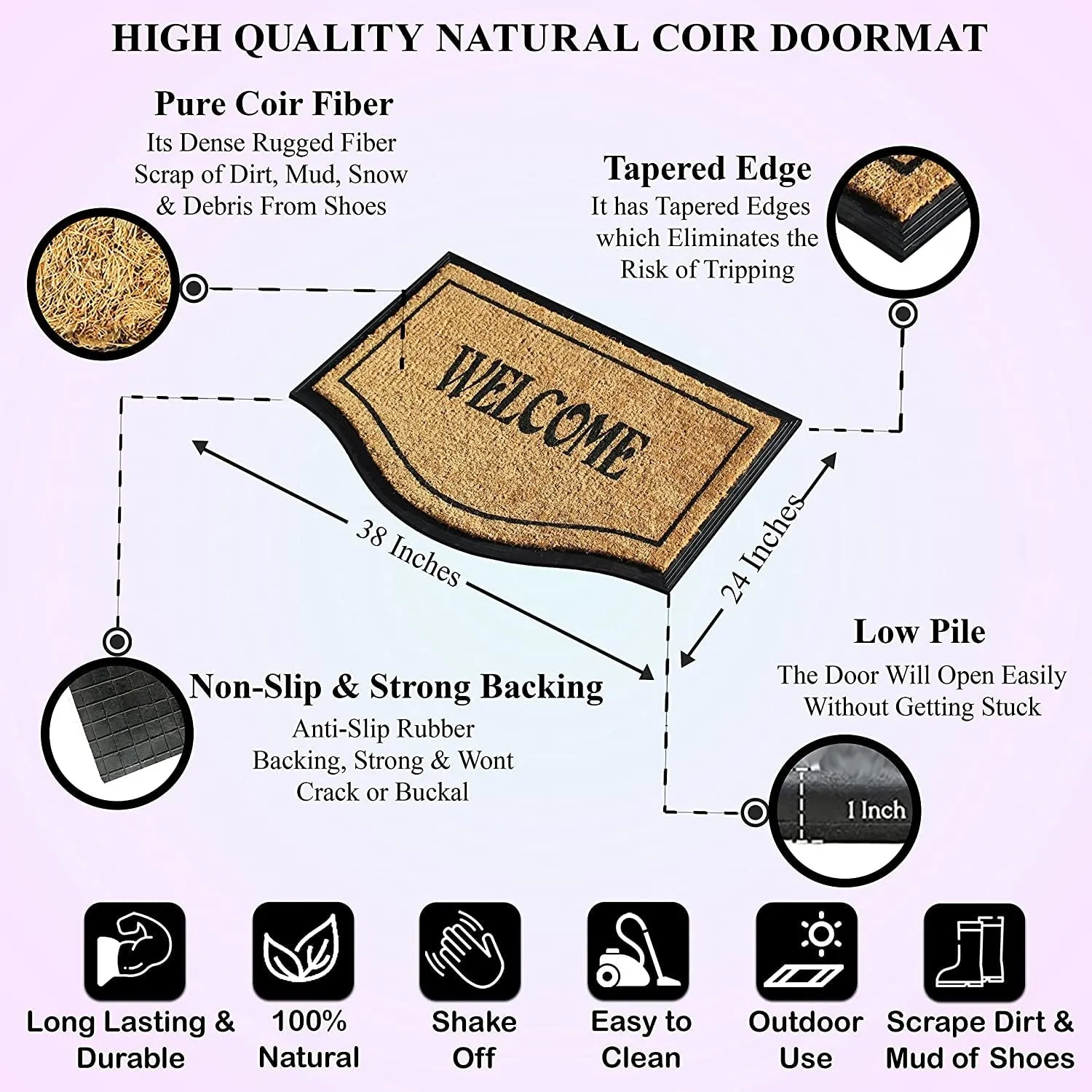 A1HC Welcome Rubber and Coir Large Heavy-Duty Outdoor Durable Doormat
