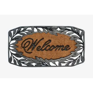 A1HC Welcome Stylish Leaf Border Rubber and Coir Large Heavy-Duty Outdoor Doormat. Black - 23X38
