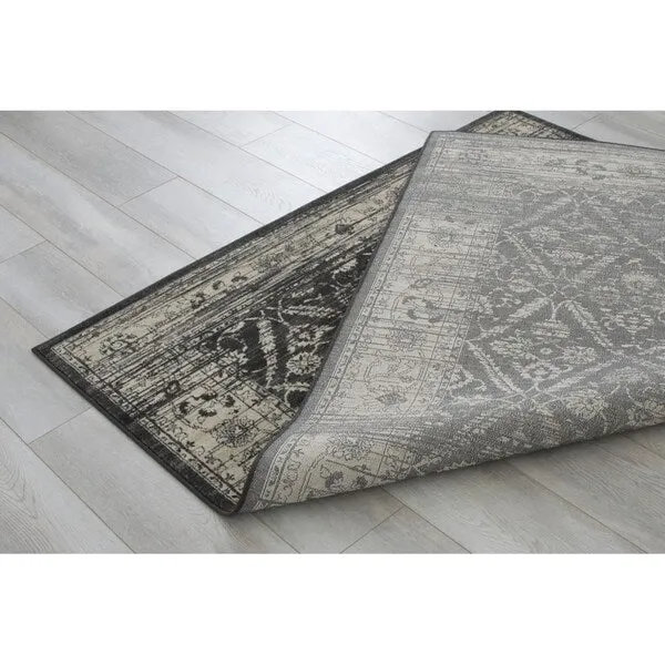 Allstar Rugs Gray and Black Rectangular Accent Area Rug with Beige Diamond Lattice Design - 7' 6x9' 8