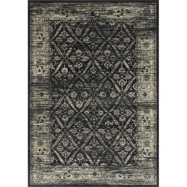 Allstar Rugs Gray and Black Rectangular Accent Area Rug with Beige Diamond Lattice Design - 7' 6x9' 8