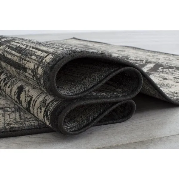 Allstar Rugs Gray and Black Rectangular Accent Area Rug with Beige Diamond Lattice Design - 7' 6x9' 8