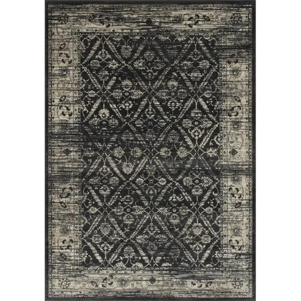 Allstar Rugs Gray and Black Rectangular Accent Area Rug with Beige Diamond Lattice Design - 7' 6x9' 8