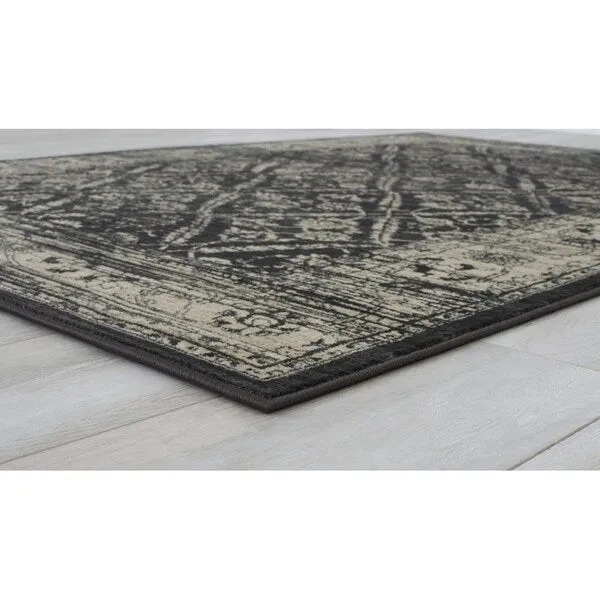 Allstar Rugs Gray and Black Rectangular Accent Area Rug with Beige Diamond Lattice Design - 7' 6x9' 8