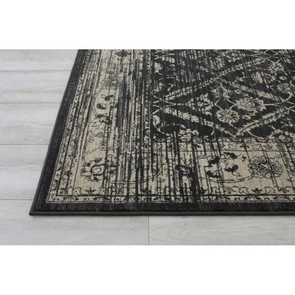 Allstar Rugs Gray and Black Rectangular Accent Area Rug with Beige Diamond Lattice Design - 7' 6x9' 8