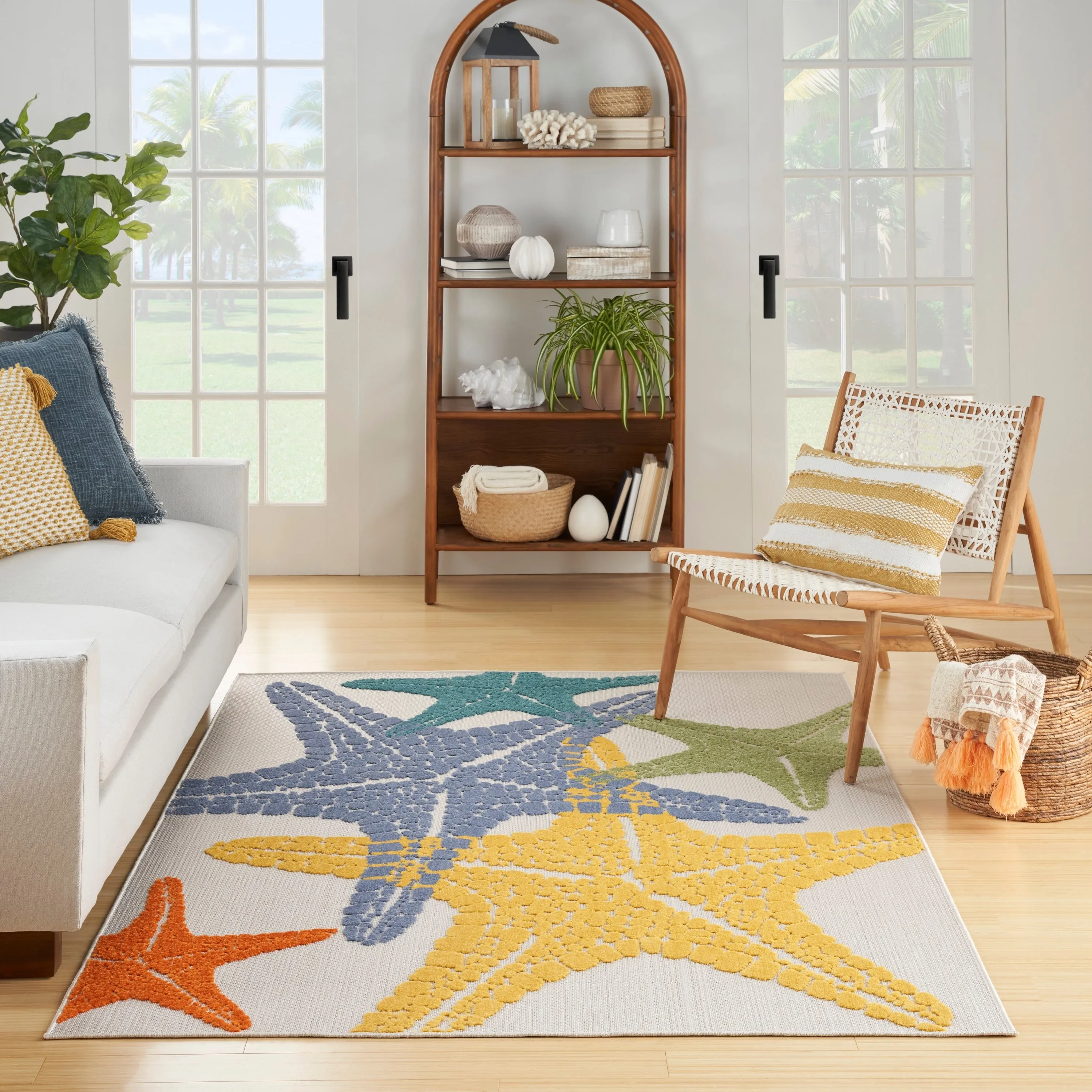 Aloha Coastal Starfish Beach Indoor/Outdoor Area Rug