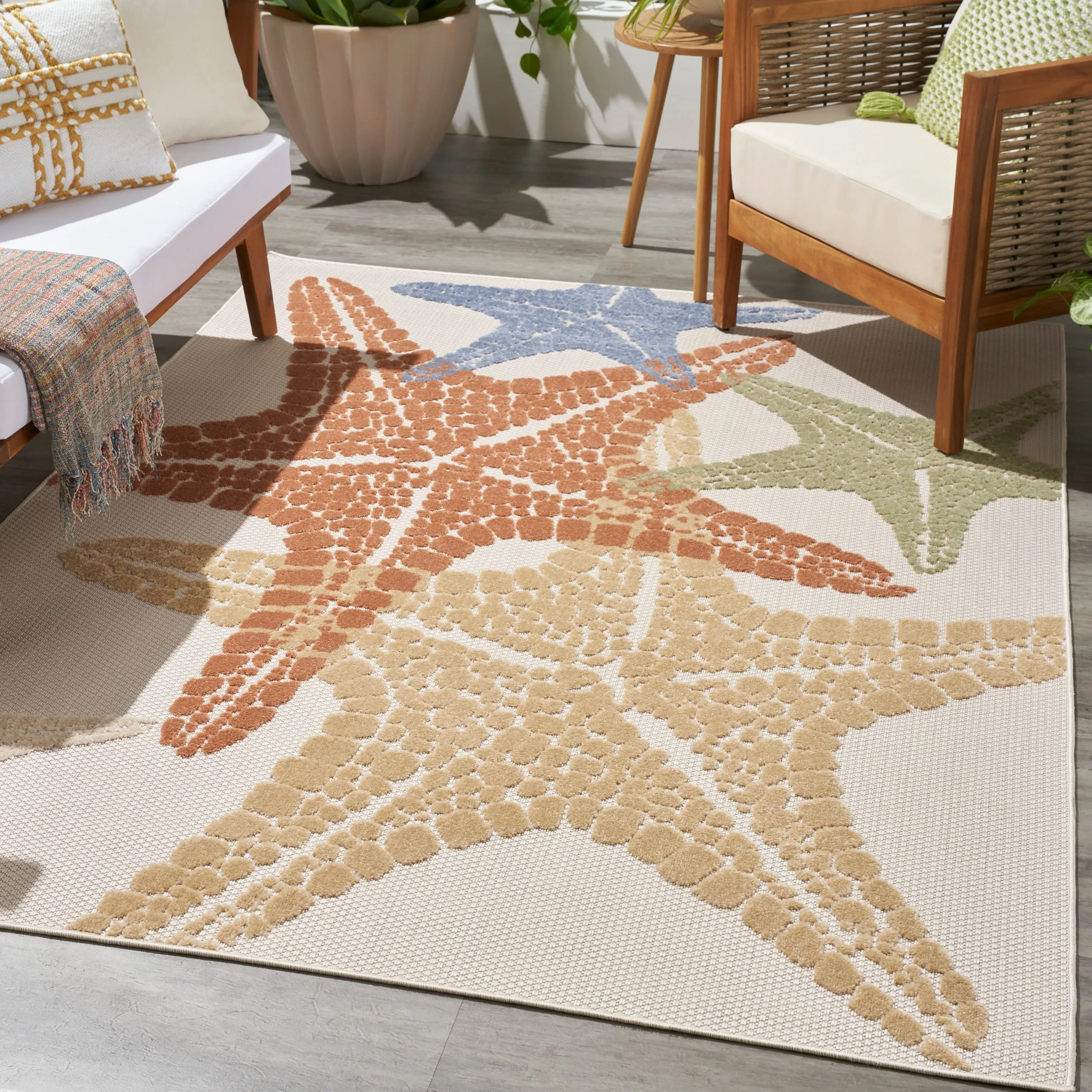 Aloha Coastal Starfish Beach Indoor/Outdoor Area Rug