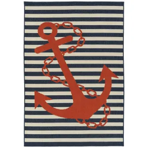 Amalie Geometric Border Coastal Polypropylene Indoor/ Outdoor Area Rug