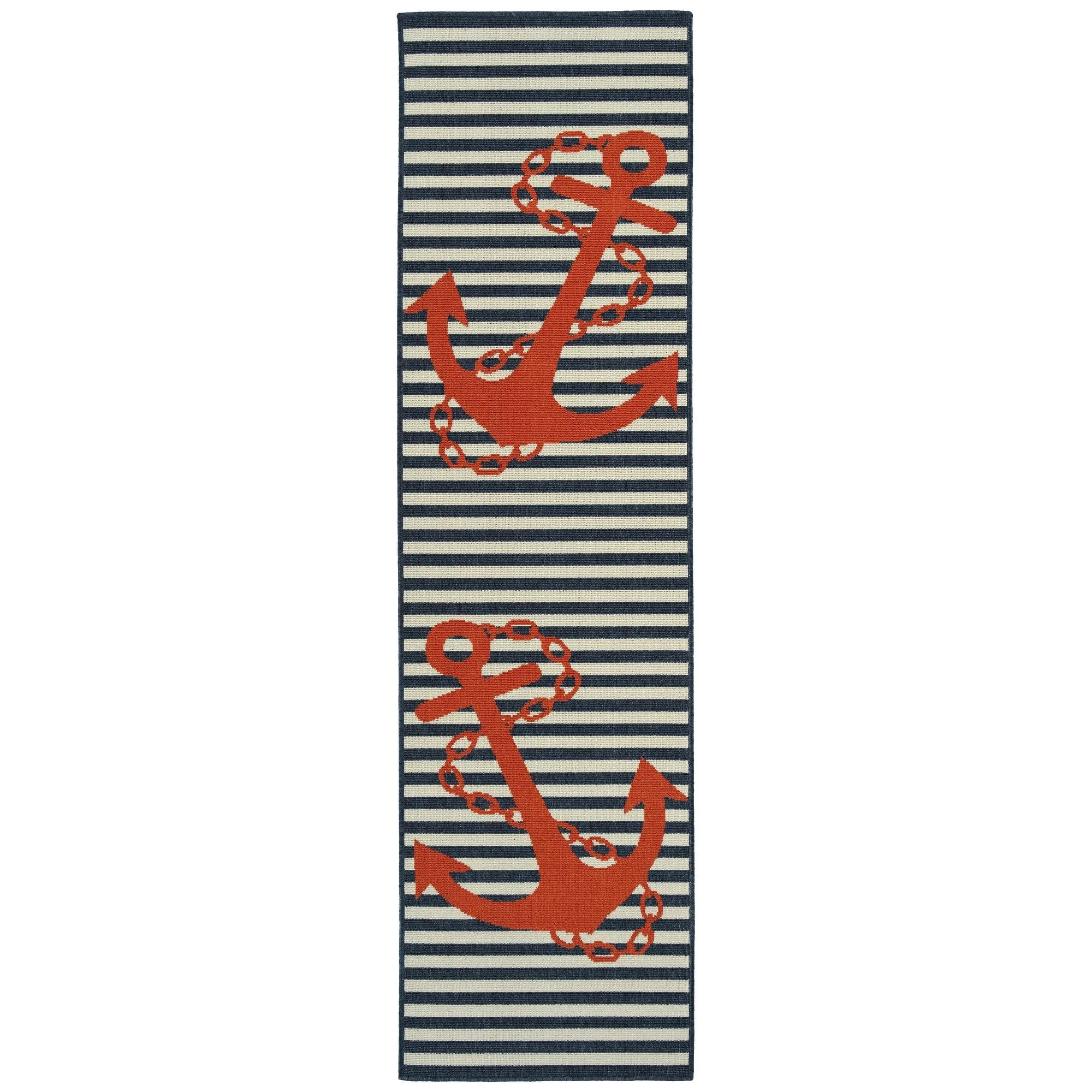 Amalie Geometric Border Coastal Polypropylene Indoor/ Outdoor Area Rug