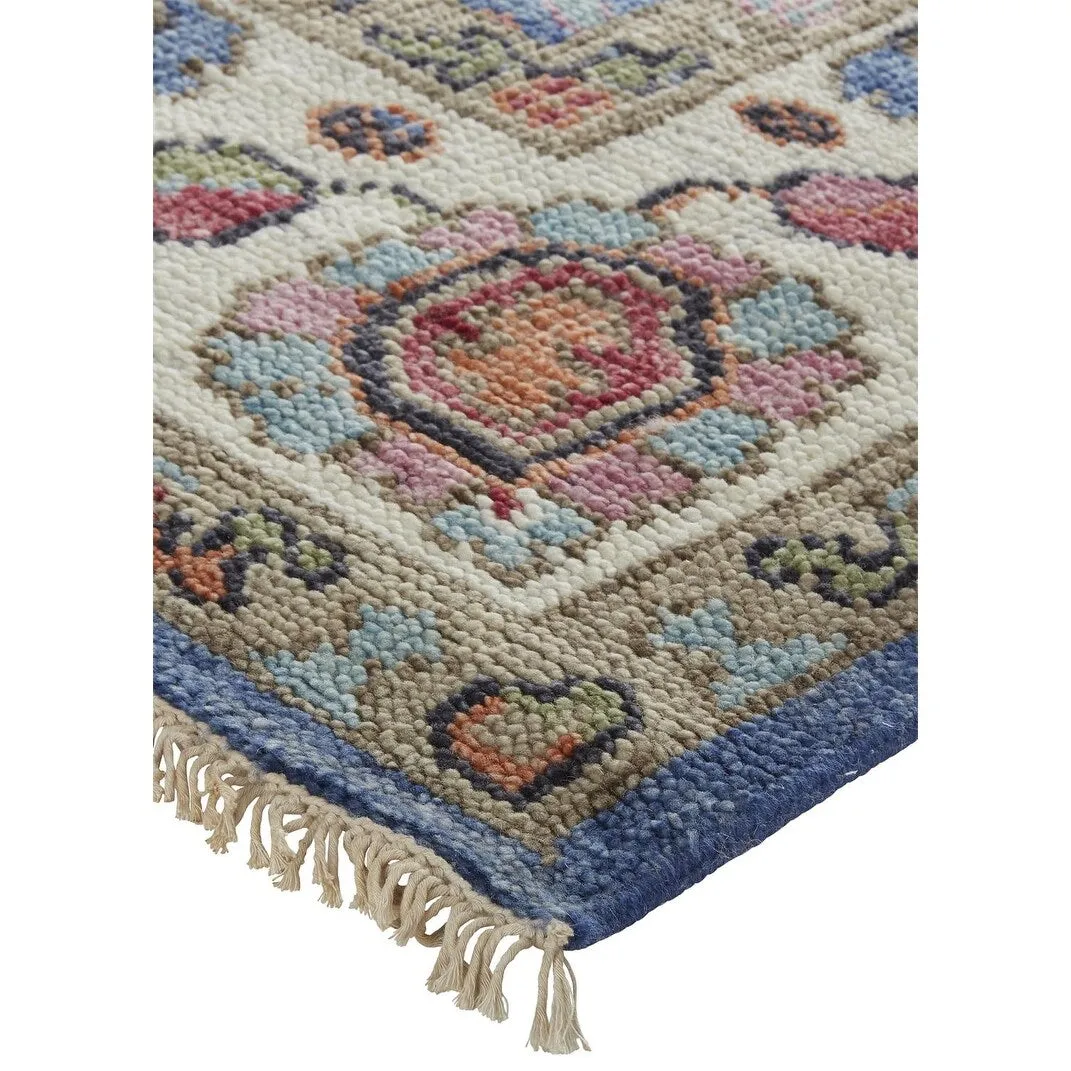 Bennet Luxury Wool Rug. Ornamental Border. Blue. Accent Rug
