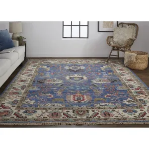 Bennet Luxury Wool Rug. Ornamental Border. Blue. Accent Rug