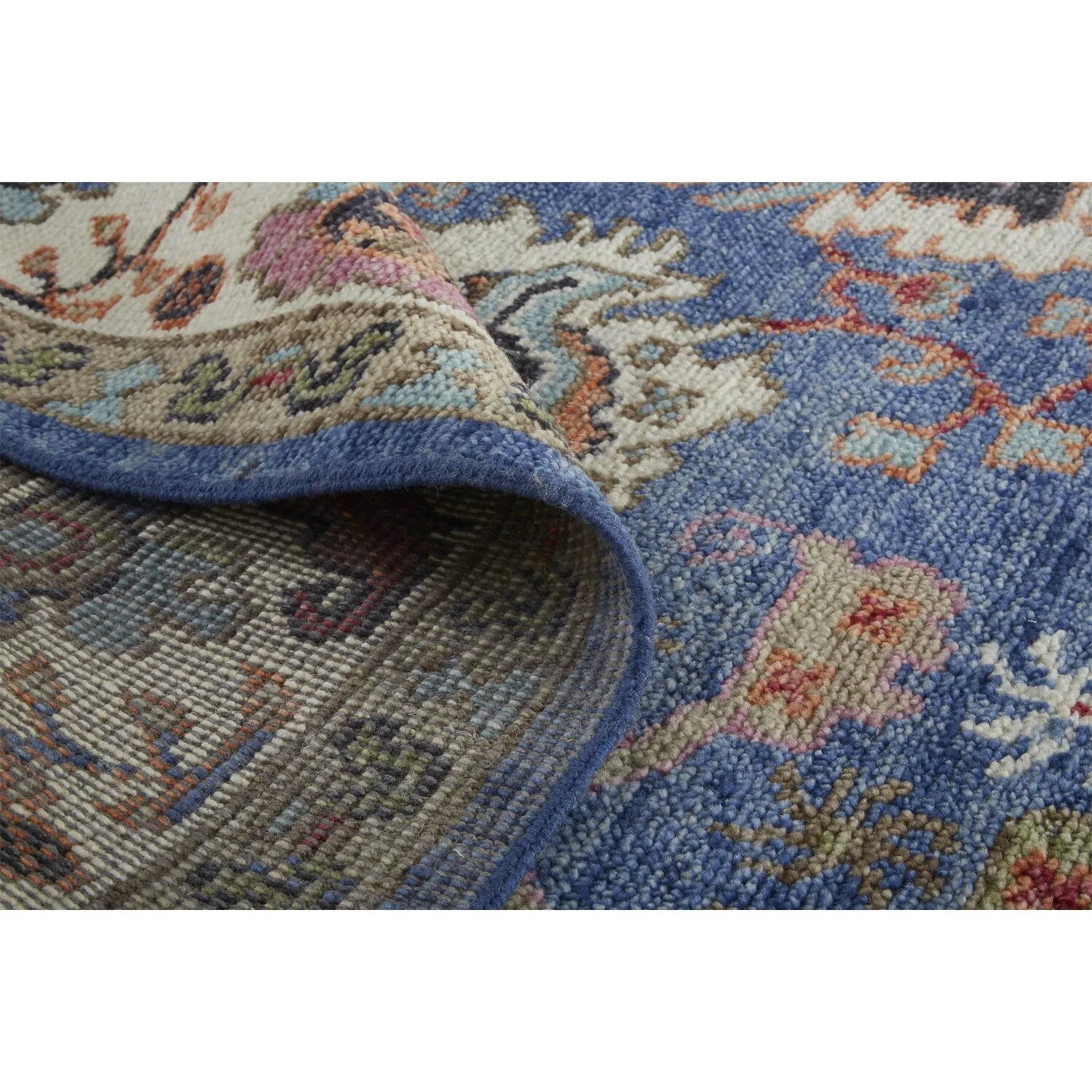 Bennet Luxury Wool Rug. Ornamental Border. Blue. Accent Rug