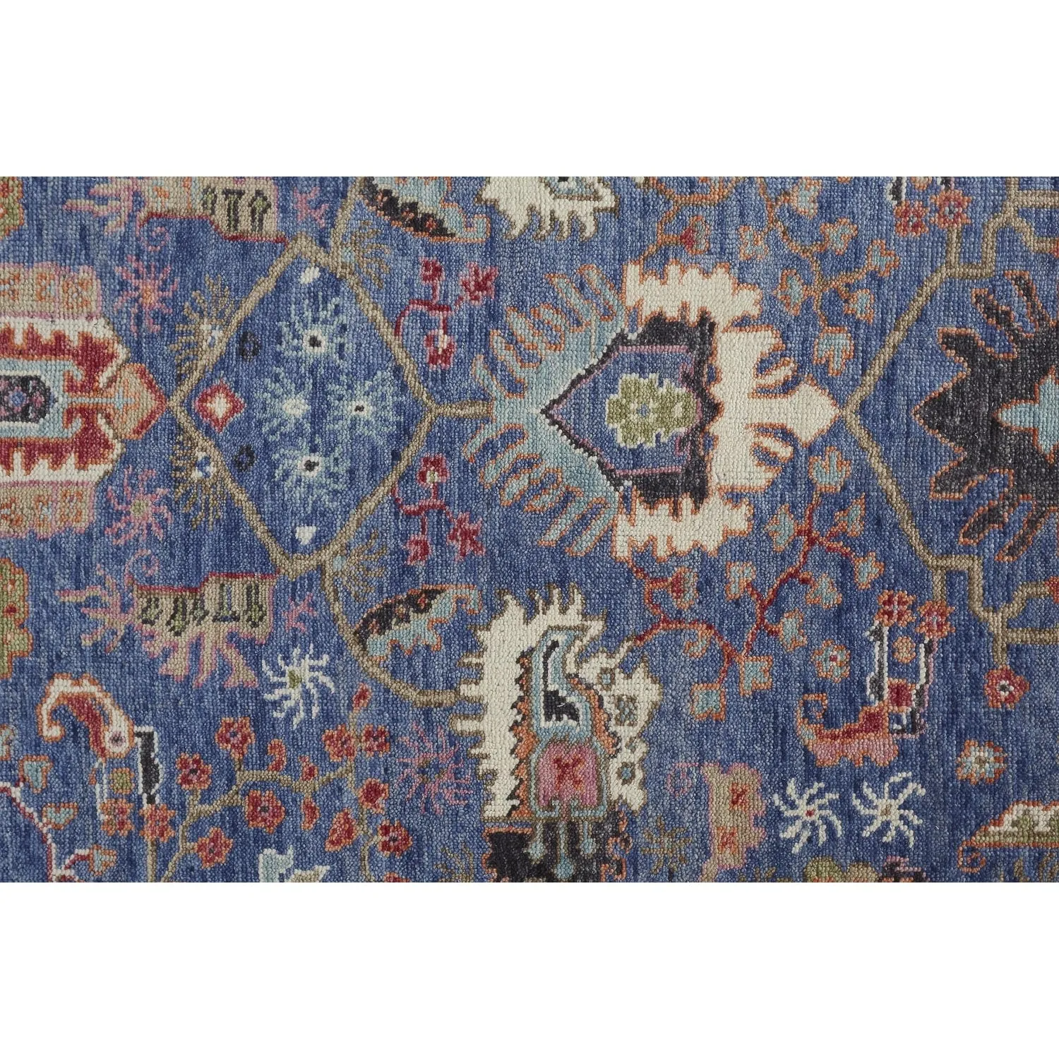 Bennet Luxury Wool Rug. Ornamental Border. Blue. Accent Rug