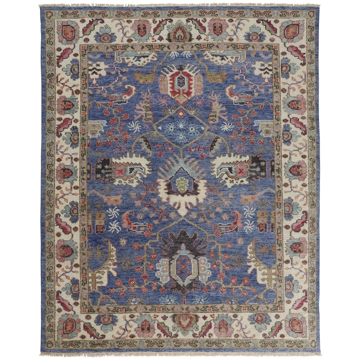Bennet Luxury Wool Rug. Ornamental Border. Blue. Accent Rug