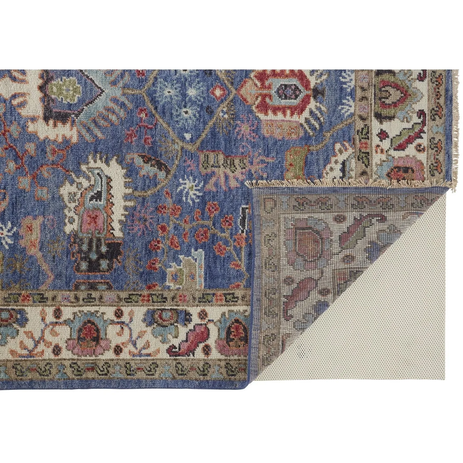 Bennet Luxury Wool Rug. Ornamental Border. Blue. Accent Rug