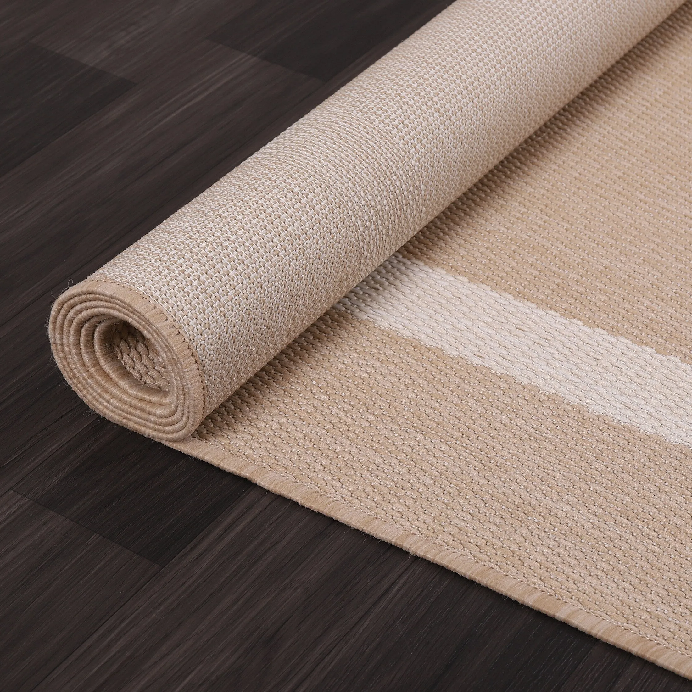 Beverly Rug Bordered Indoor Outdoor Rug. Outside Carpet for Patio. Deck. Porch - Beige