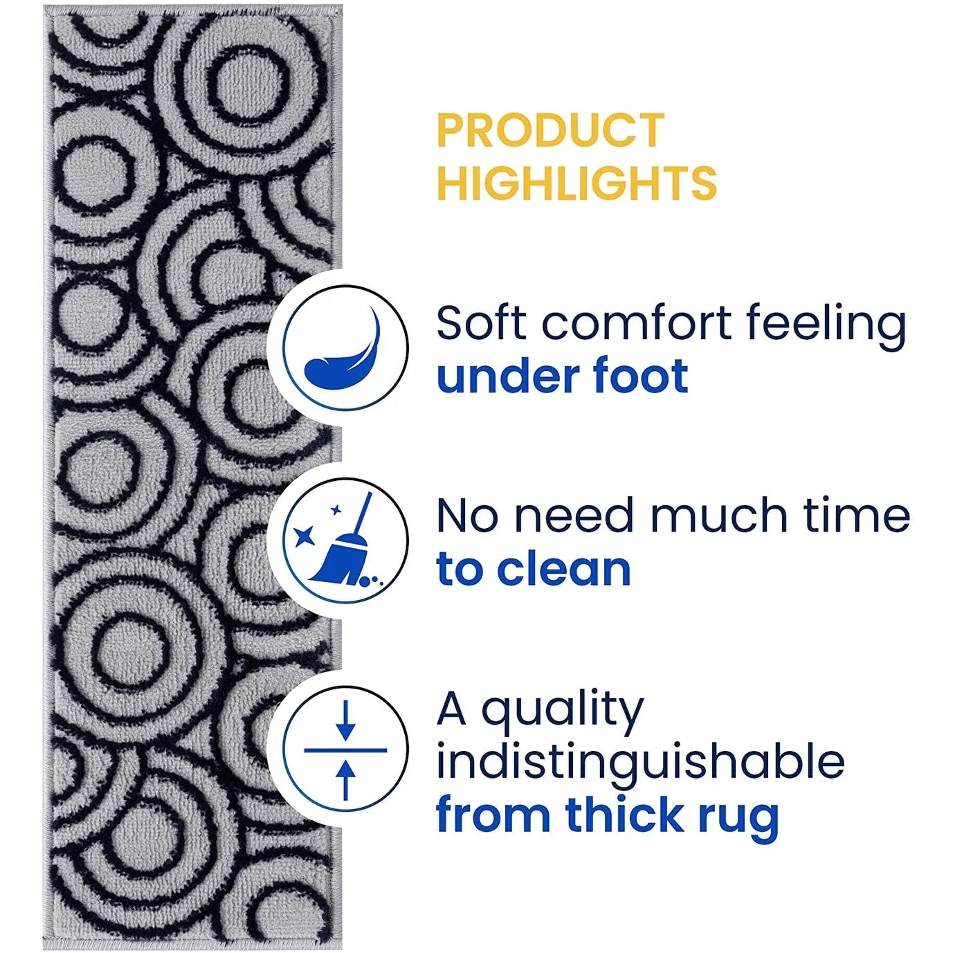Beverly Rug Indoor Non Slip Carpet Stair Treads w/ Installed Tape 9x 28 Circles Grey / Navy