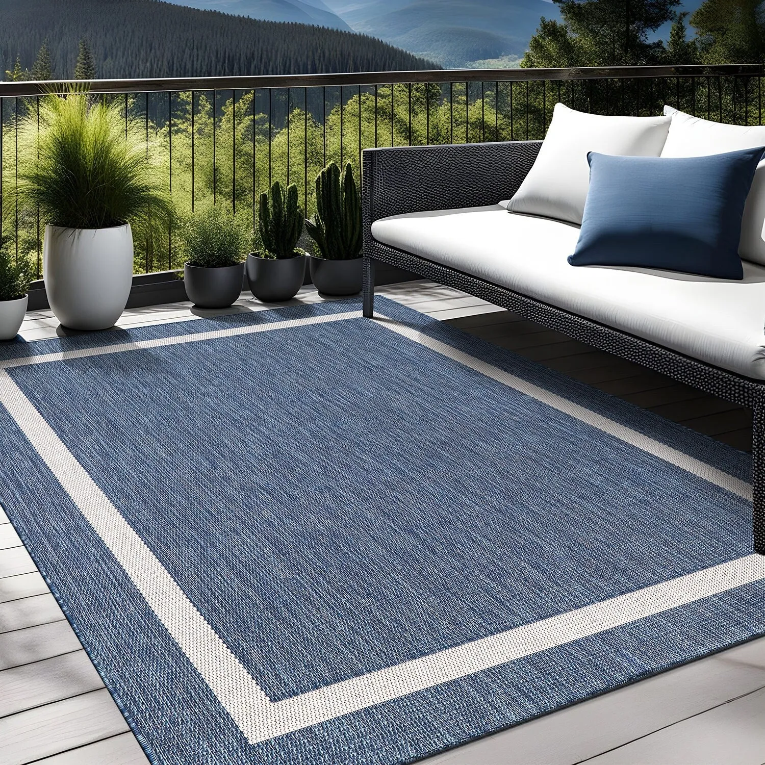 Beverly Rug Modern Bordered Indoor Outdoor Rug. Outside Carpet for Patio. Deck. Porch