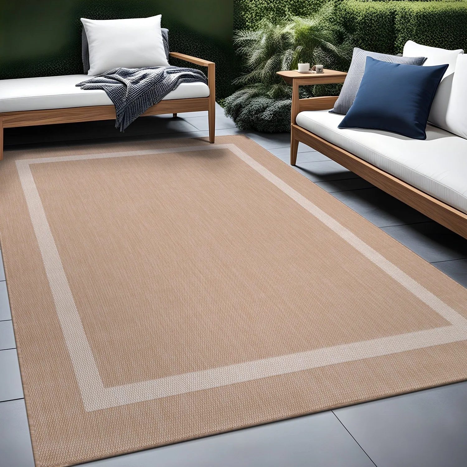 Beverly Rug Modern Bordered Indoor Outdoor Rug. Outside Carpet for Patio. Deck. Porch