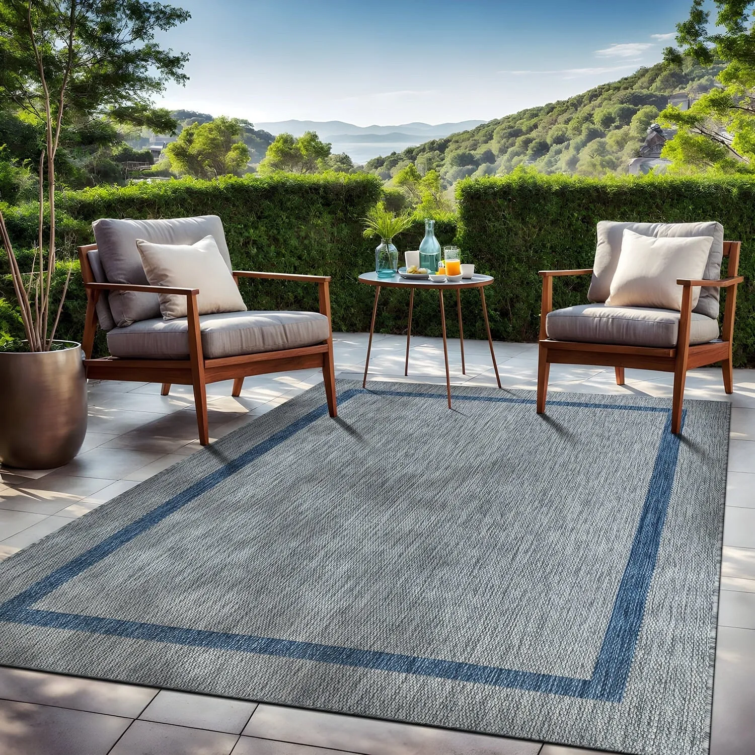 Beverly Rug Modern Bordered Indoor Outdoor Rug. Outside Carpet for Patio. Deck. Porch