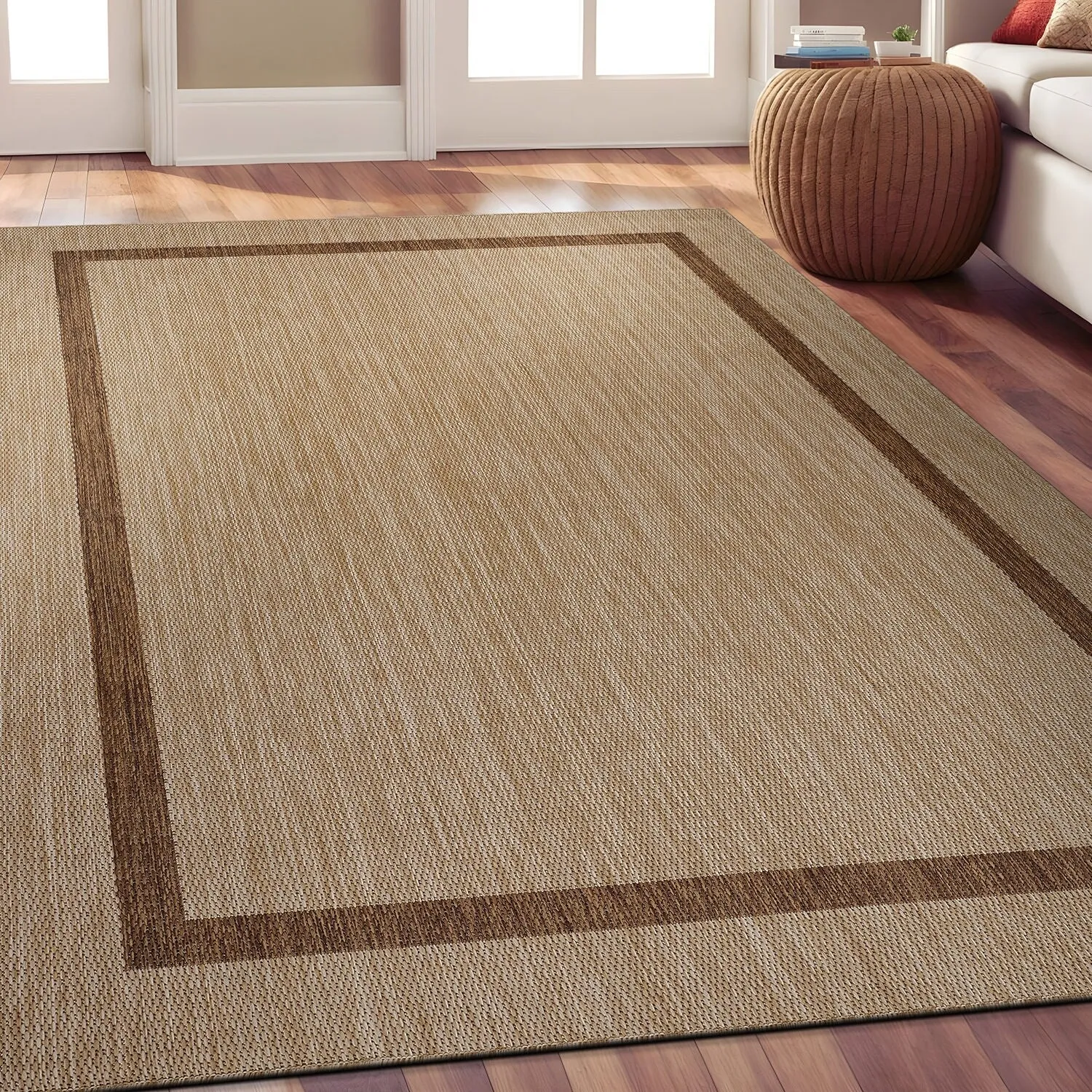 Beverly Rug Modern Bordered Indoor Outdoor Rug. Outside Carpet for Patio. Deck. Porch