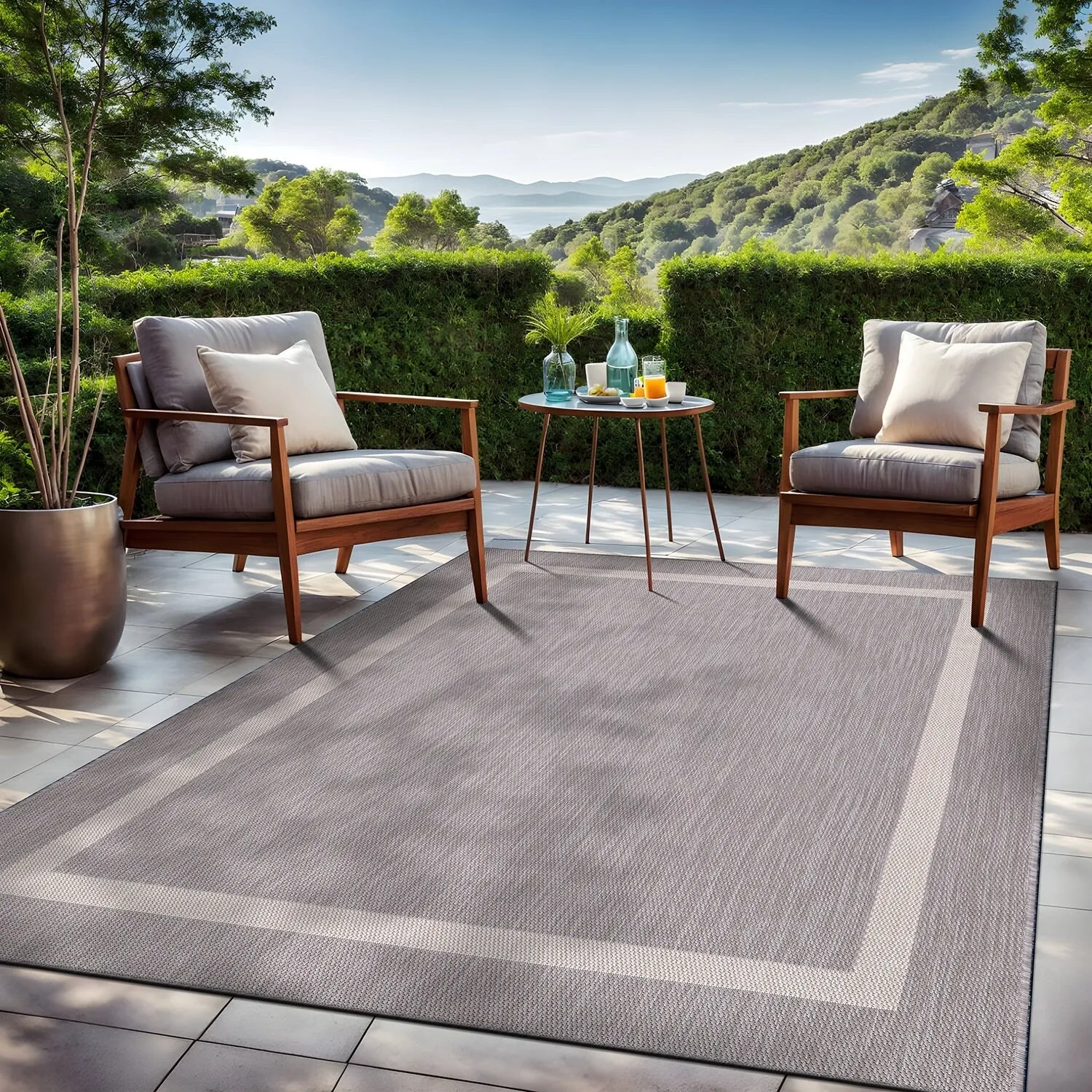 Beverly Rug Modern Bordered Indoor Outdoor Rug. Outside Carpet for Patio. Deck. Porch