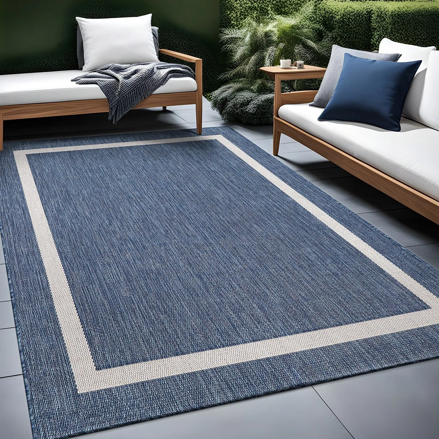 Beverly Rug Modern Bordered Indoor Outdoor Rug. Outside Carpet for Patio. Deck. Porch
