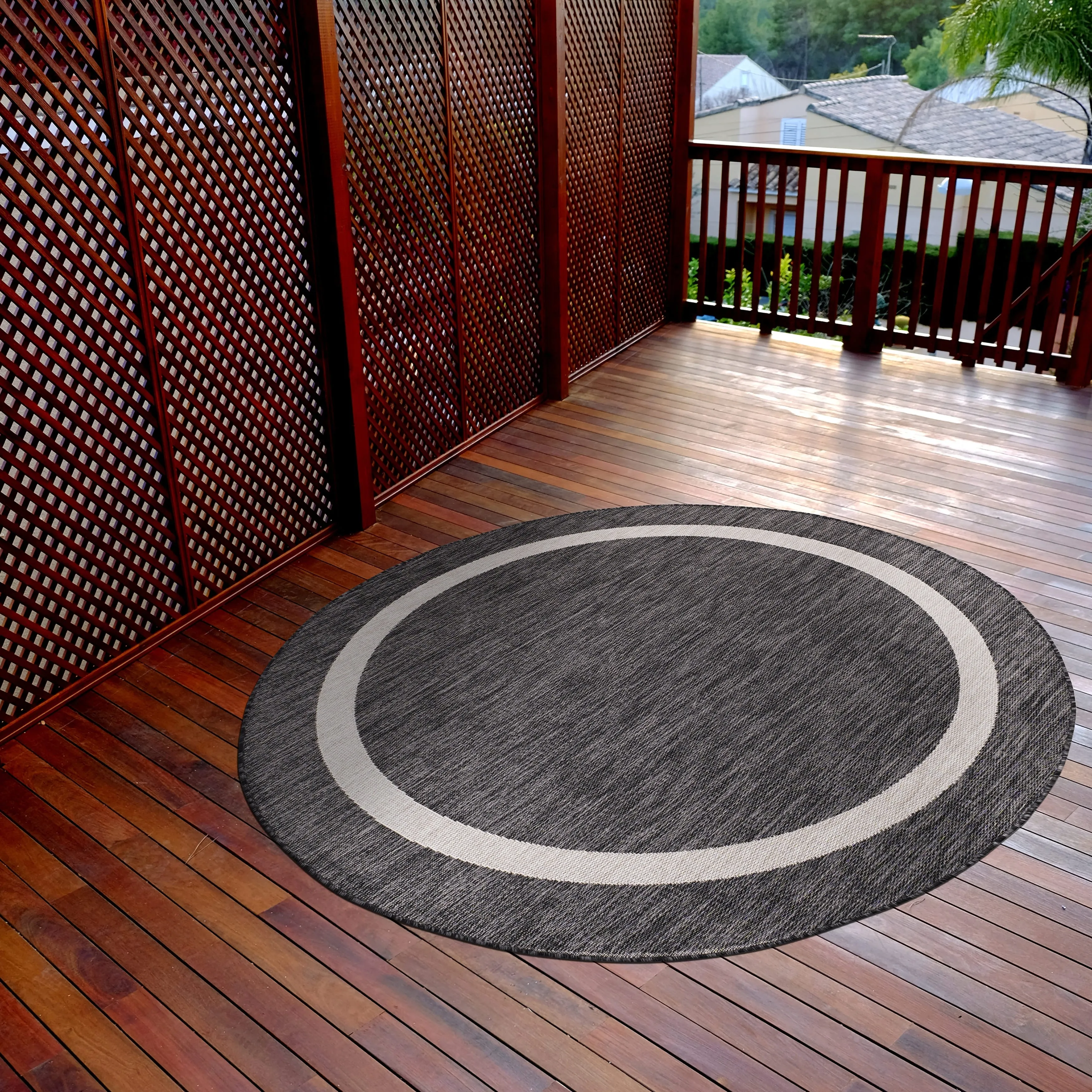 Beverly Rug Modern Bordered Indoor Outdoor Rug. Outside Carpet for Patio. Deck. Porch