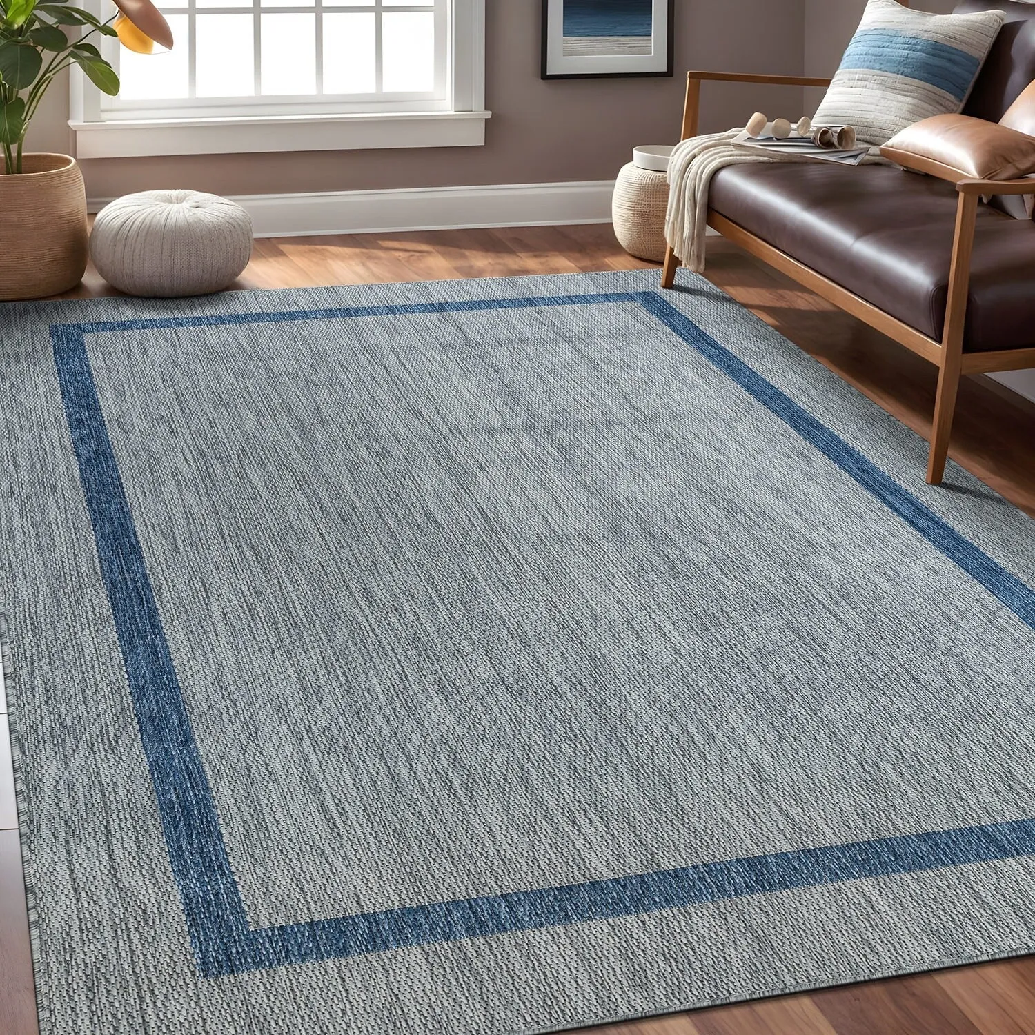 Beverly Rug Modern Bordered Indoor Outdoor Rug. Outside Carpet for Patio. Deck. Porch