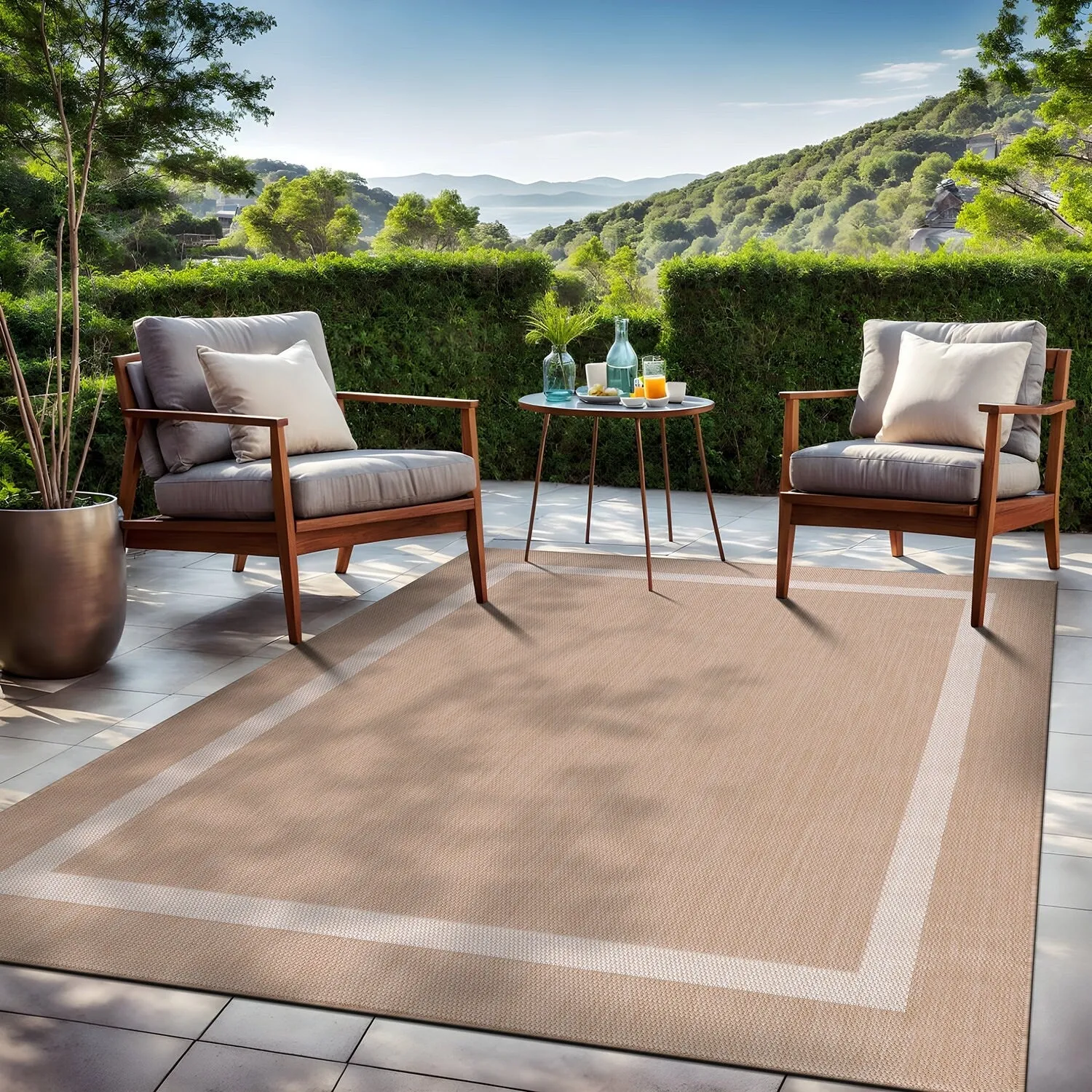 Beverly Rug Modern Bordered Indoor Outdoor Rug. Outside Carpet for Patio. Deck. Porch
