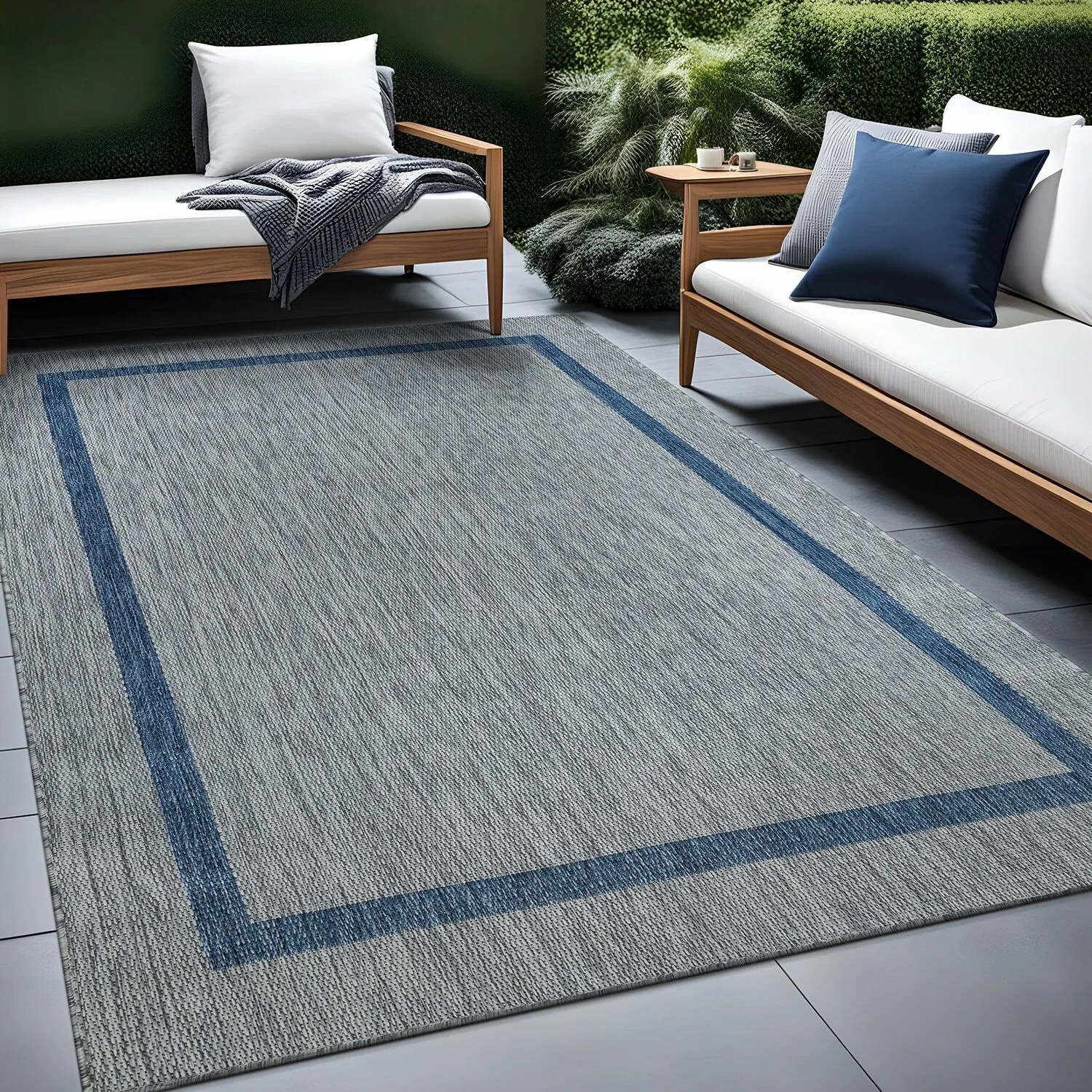 Beverly Rug Modern Bordered Indoor Outdoor Rug. Outside Carpet for Patio. Deck. Porch