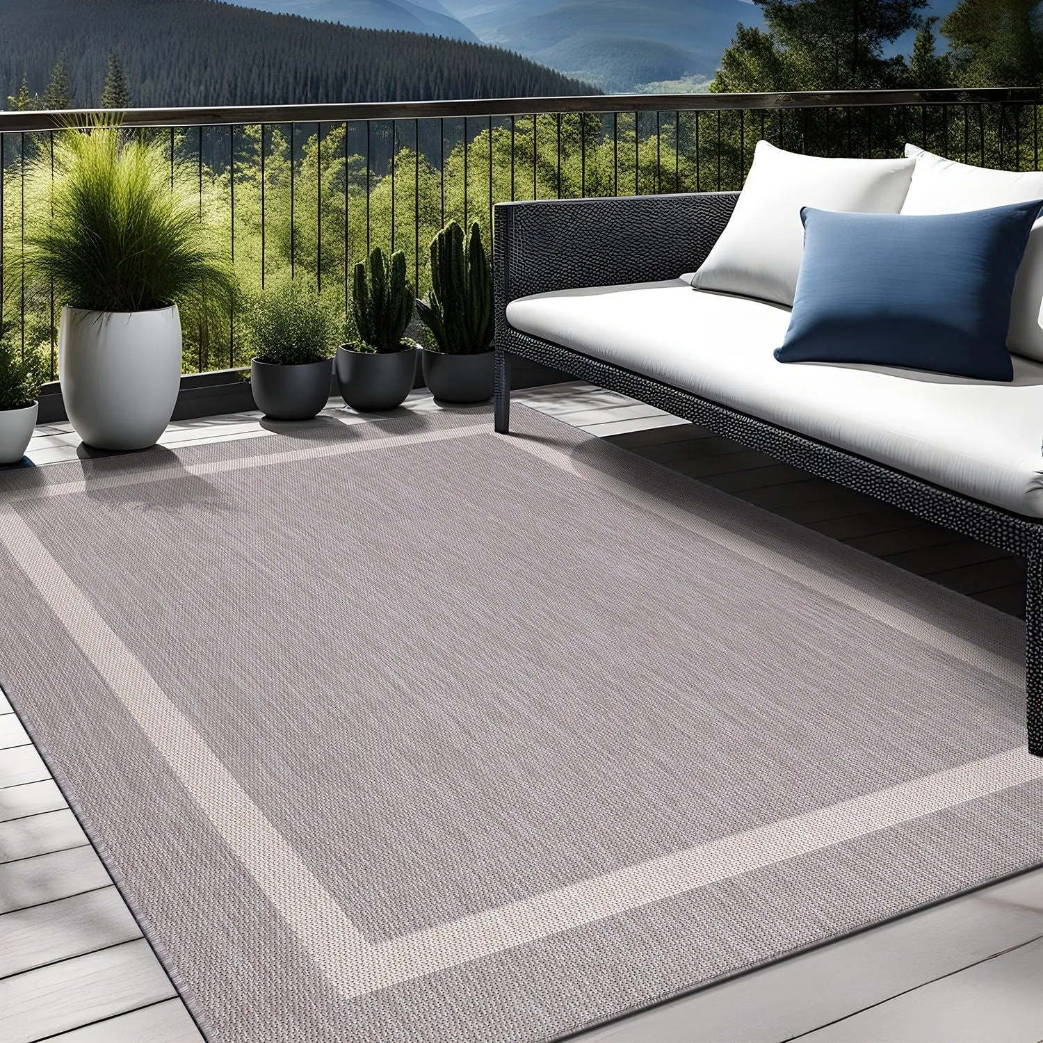 Beverly Rug Modern Bordered Indoor Outdoor Rug. Outside Carpet for Patio. Deck. Porch