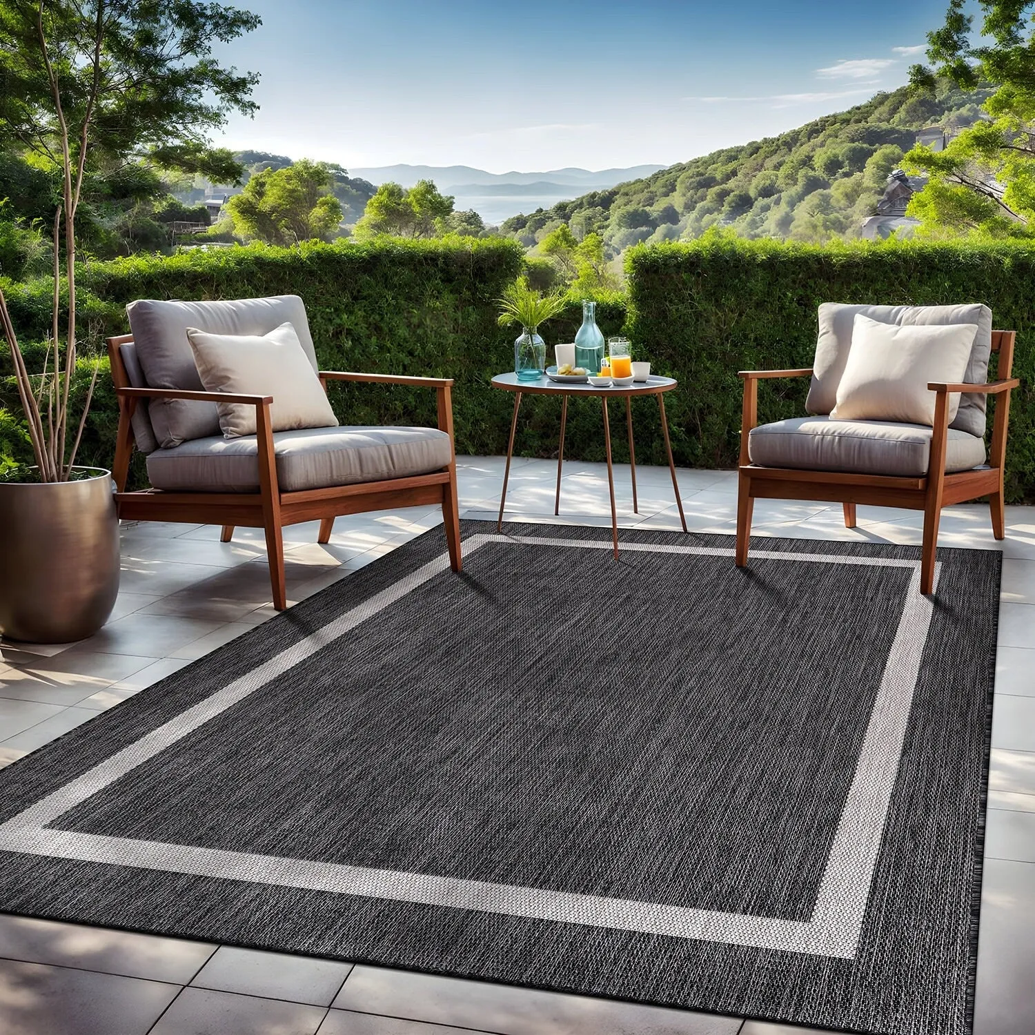 Beverly Rug Modern Bordered Indoor Outdoor Rug. Outside Carpet for Patio. Deck. Porch