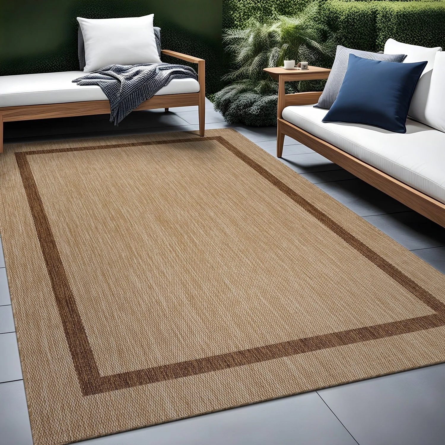 Beverly Rug Modern Bordered Indoor Outdoor Rug. Outside Carpet for Patio. Deck. Porch