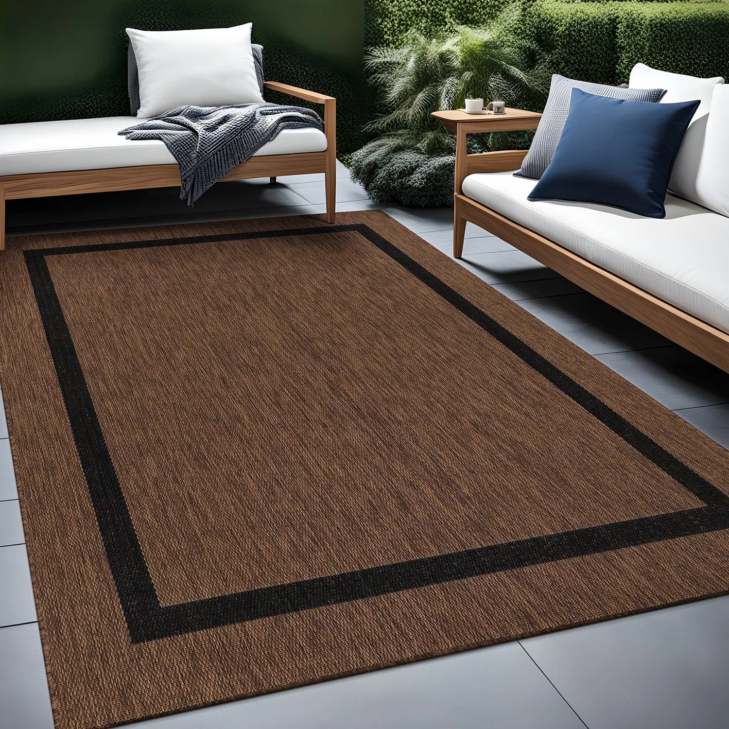 Beverly Rug Modern Bordered Indoor Outdoor Rug. Outside Carpet for Patio. Deck. Porch