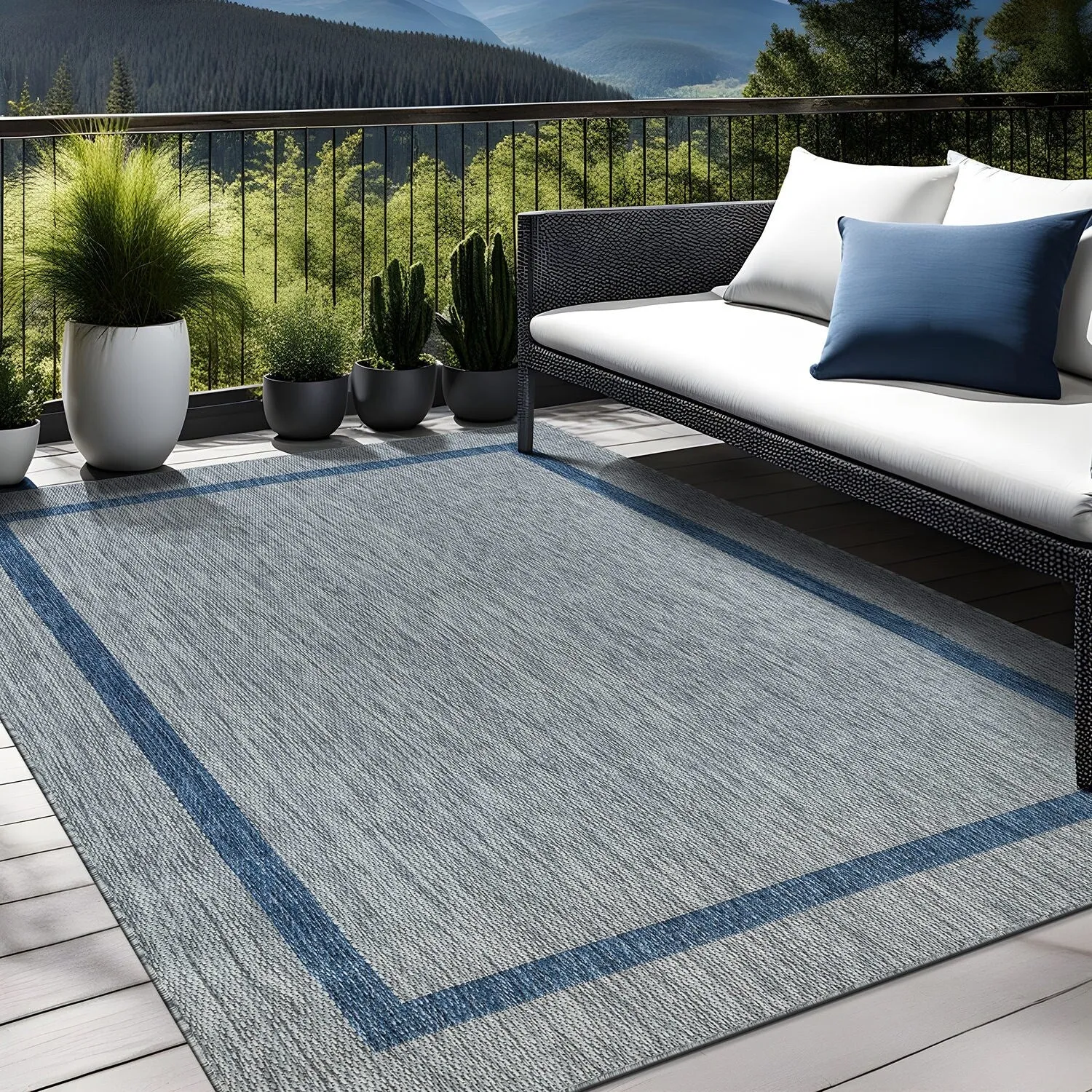 Beverly Rug Modern Bordered Indoor Outdoor Rug. Outside Carpet for Patio. Deck. Porch