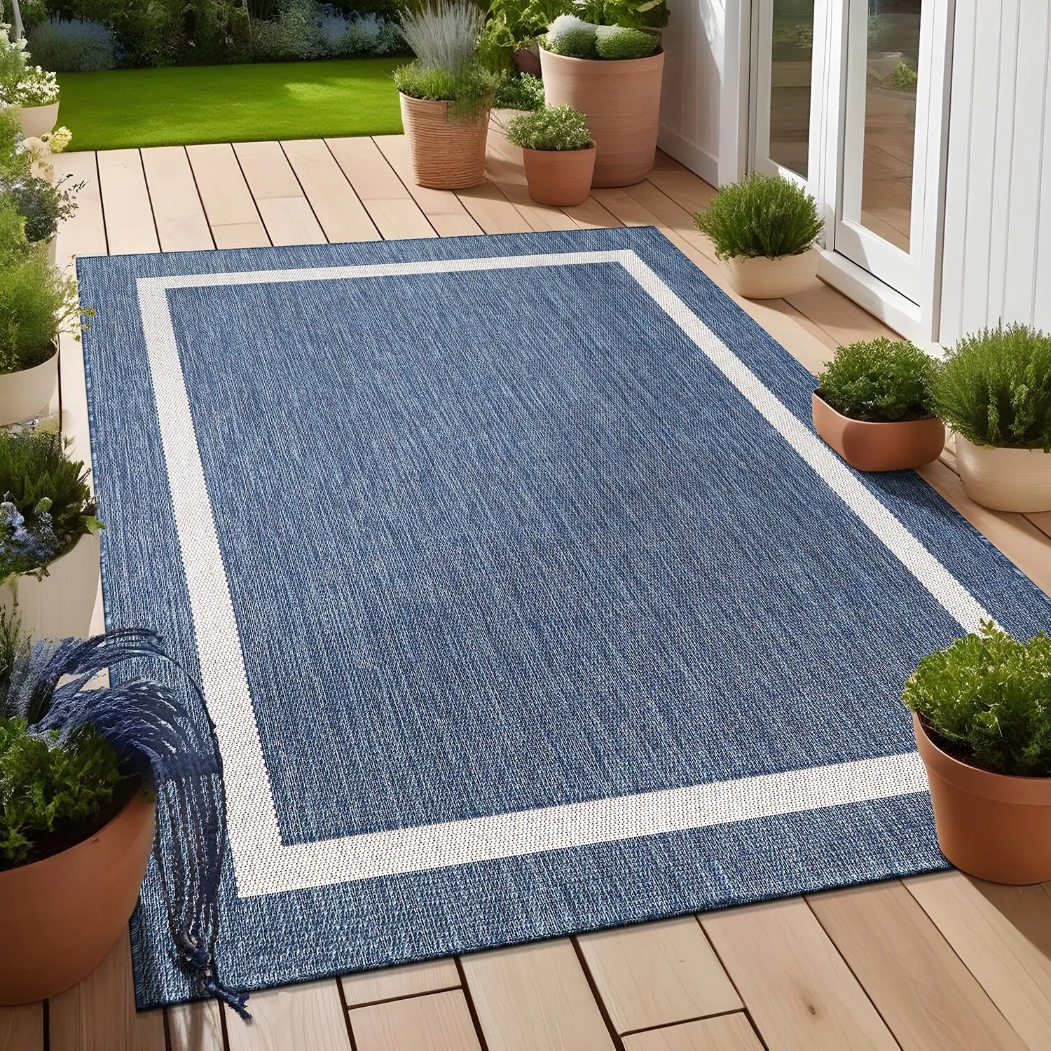 Beverly Rug Modern Bordered Indoor Outdoor Rug. Outside Carpet for Patio. Deck. Porch