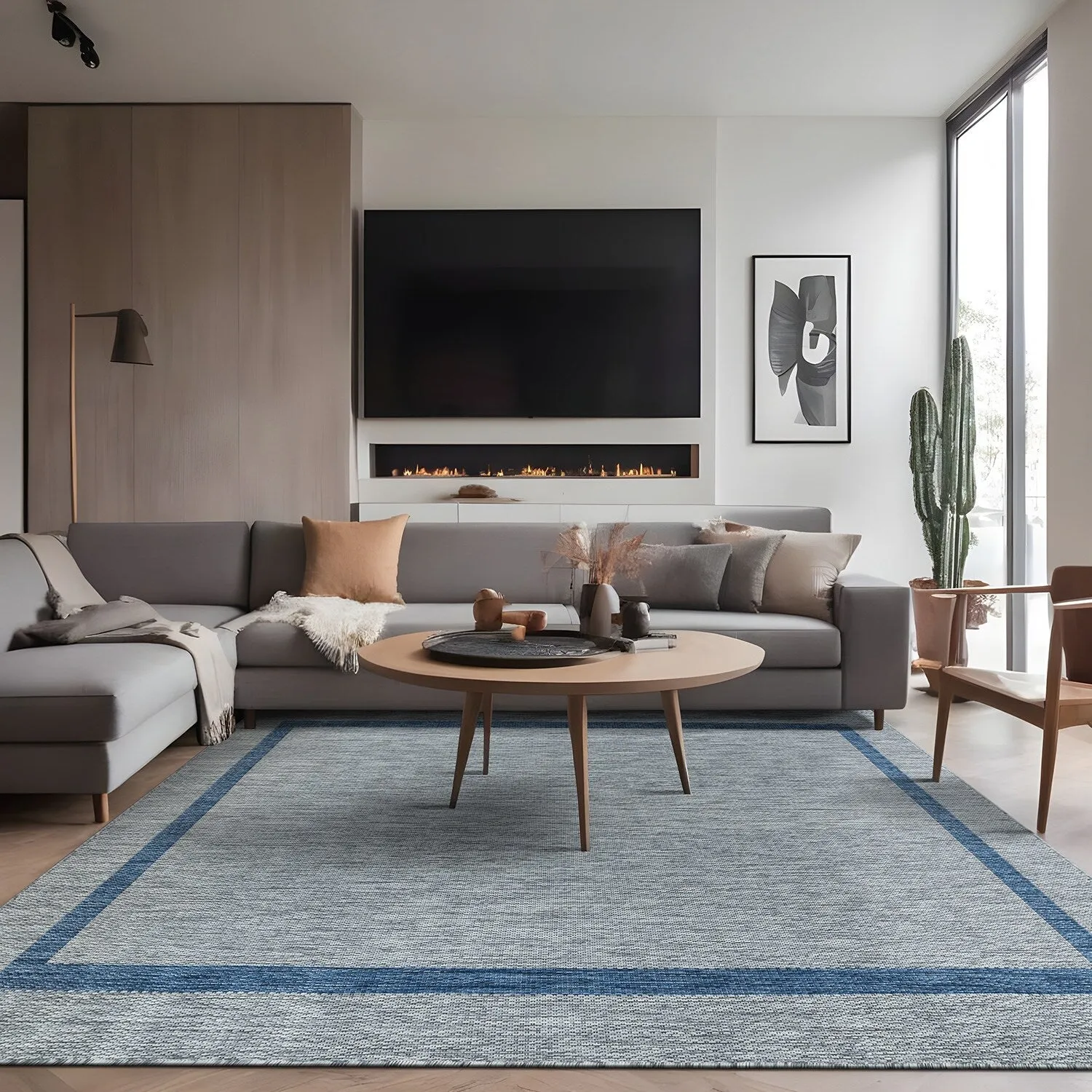 Beverly Rug Modern Bordered Indoor Outdoor Rug. Outside Carpet for Patio. Deck. Porch