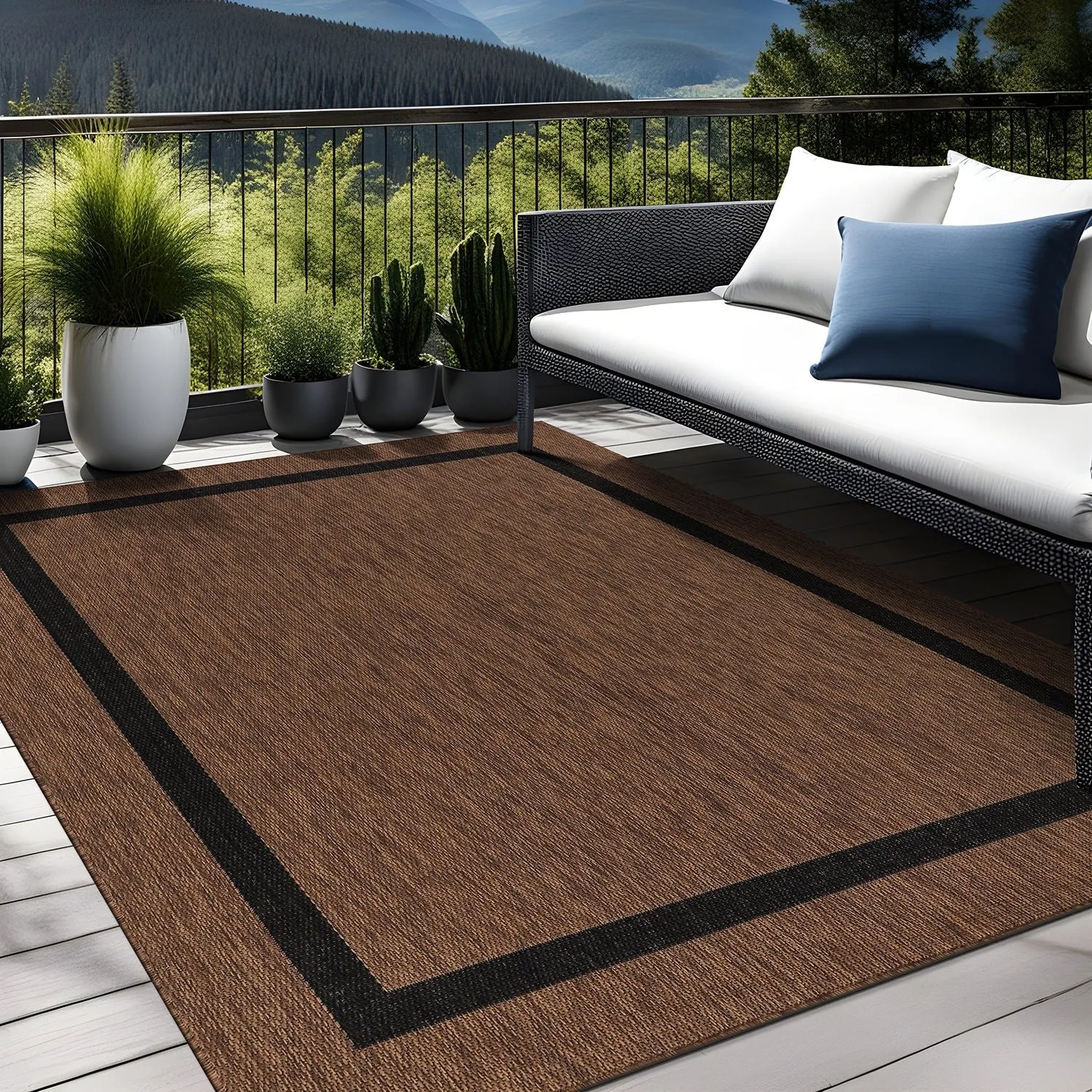 Beverly Rug Modern Bordered Indoor Outdoor Rug. Outside Carpet for Patio. Deck. Porch