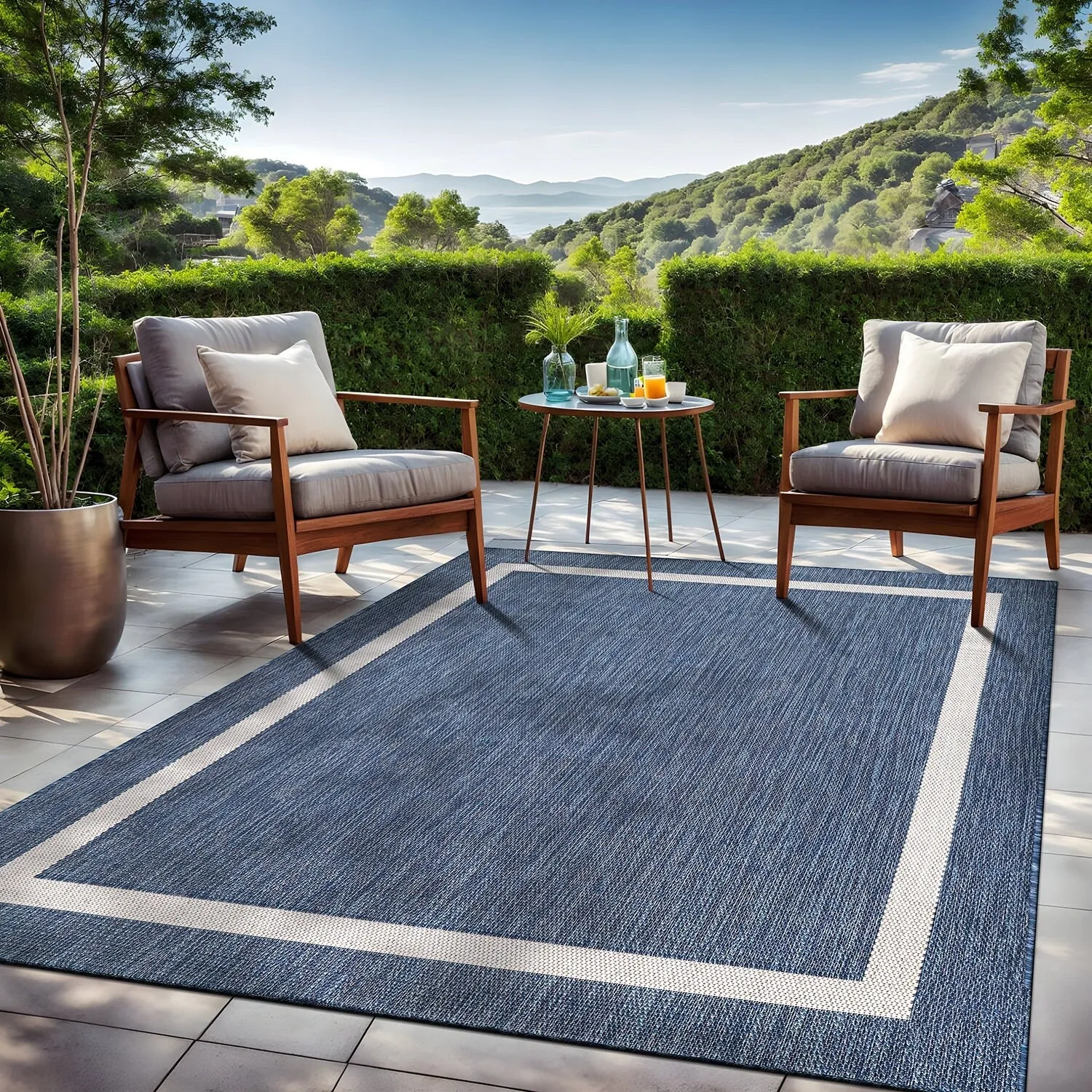 Beverly Rug Modern Bordered Indoor Outdoor Rug. Outside Carpet for Patio. Deck. Porch