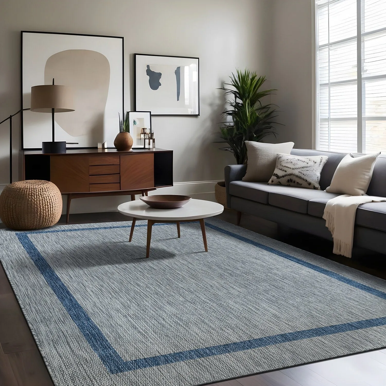 Beverly Rug Modern Bordered Indoor Outdoor Rug. Outside Carpet for Patio. Deck. Porch