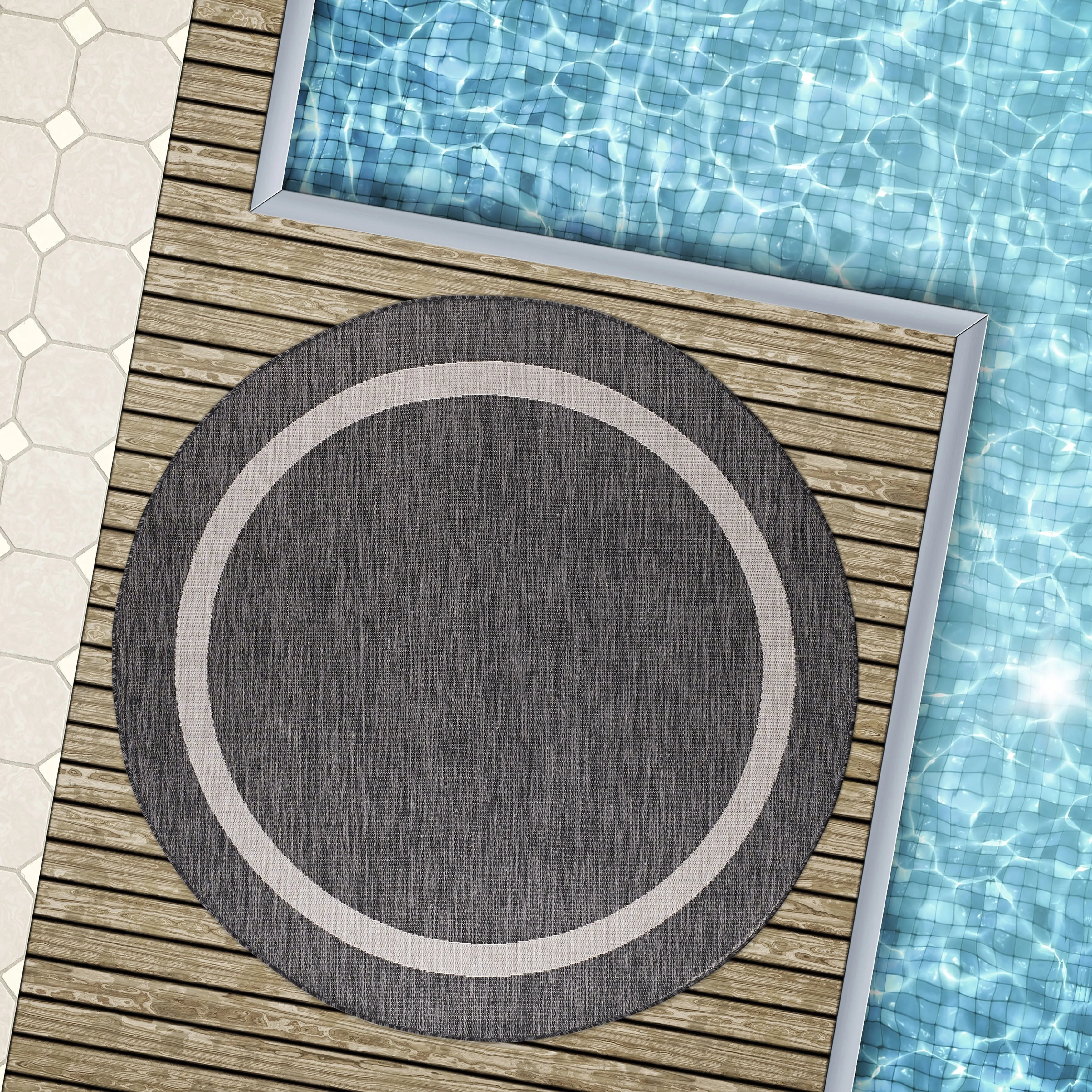 Beverly Rug Modern Bordered Indoor Outdoor Rug. Outside Carpet for Patio. Deck. Porch